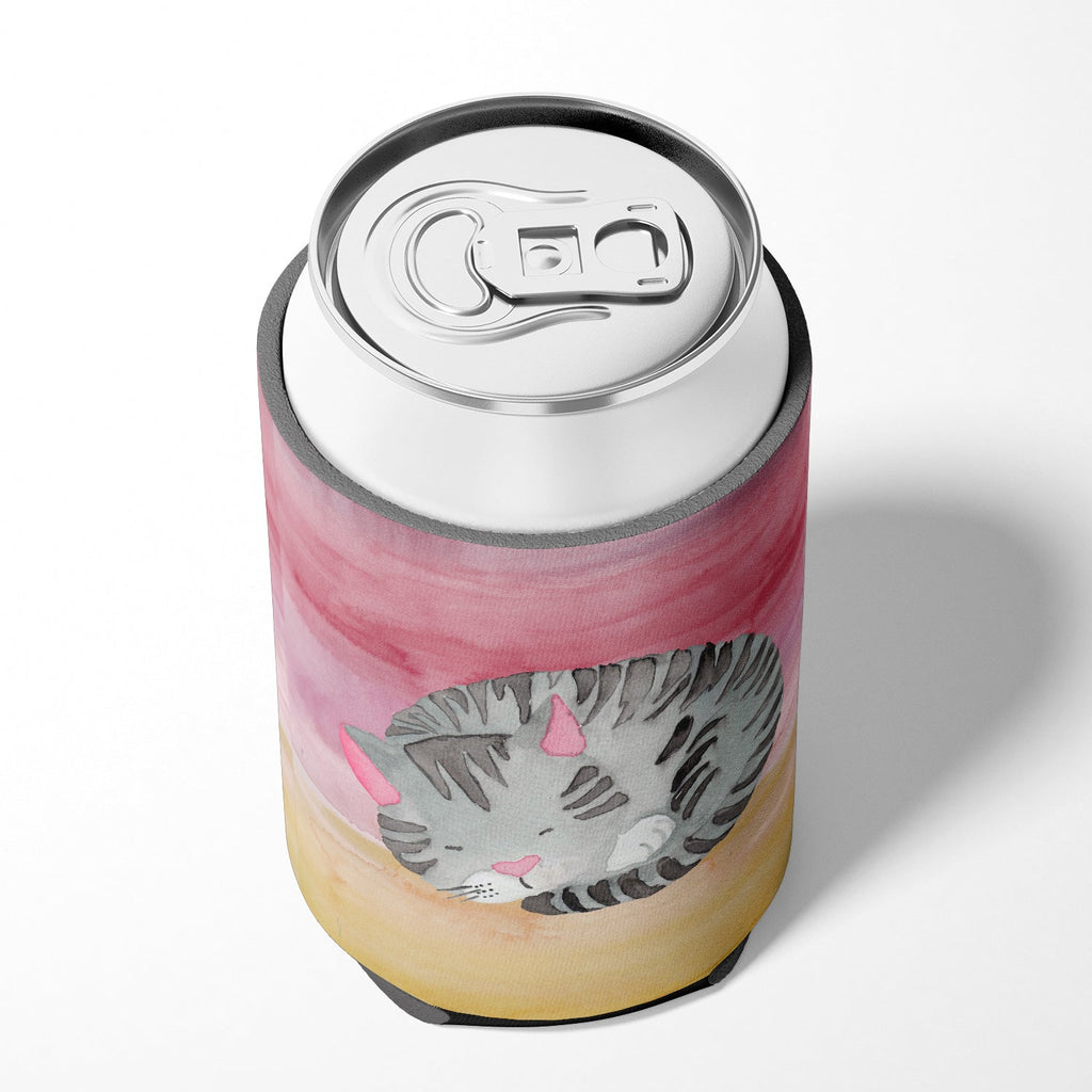 Sleeping Grey Cat Watercolor Can or Bottle Hugger Cooler Sleeve for Standard 12 oz Cans, Insulated Foam Beer & Soda Can Hugger Reusable