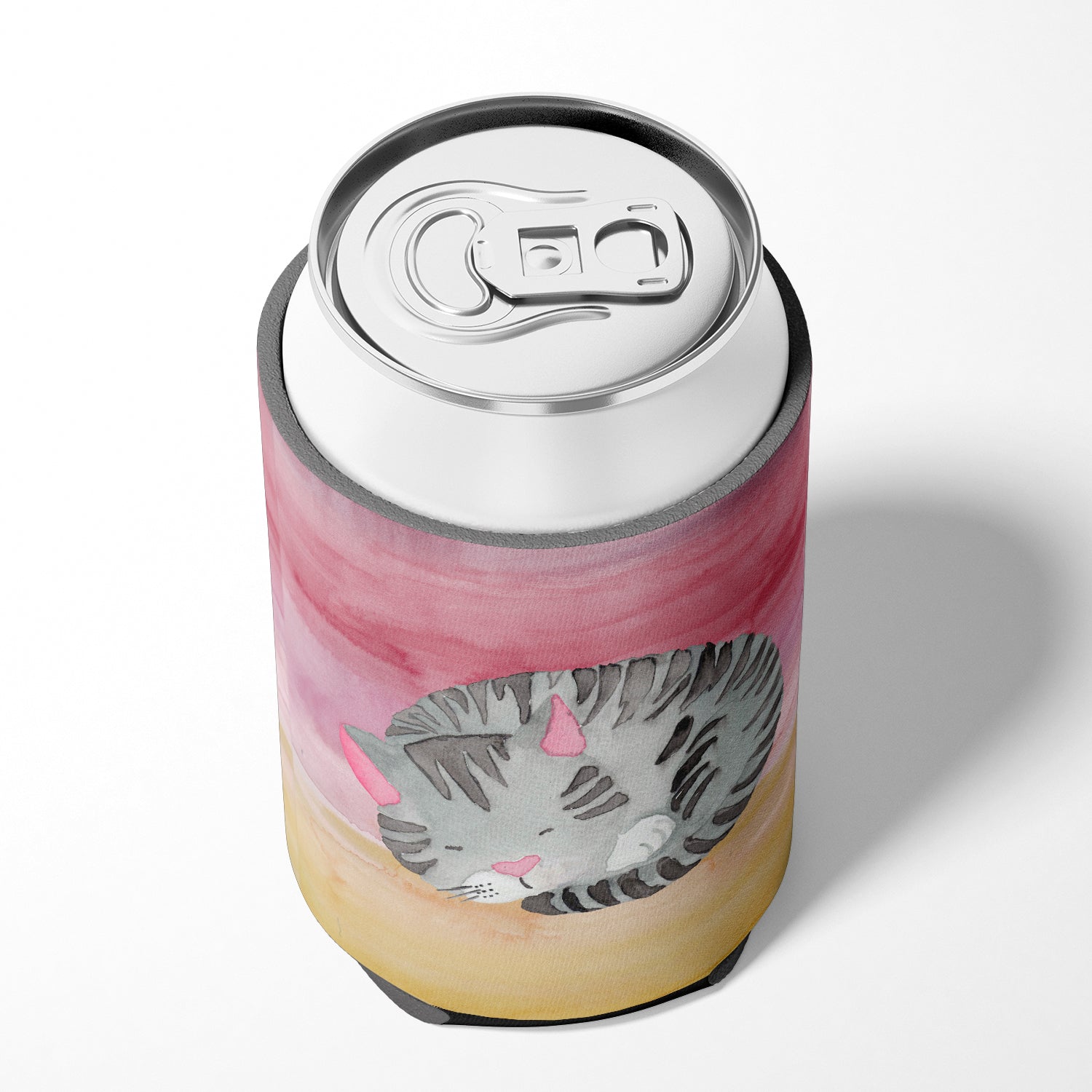 Sleeping Grey Cat Watercolor Can or Bottle Hugger Cooler Sleeve for Standard 12 oz Cans, Insulated Foam Beer & Soda Can Hugger Reusable
