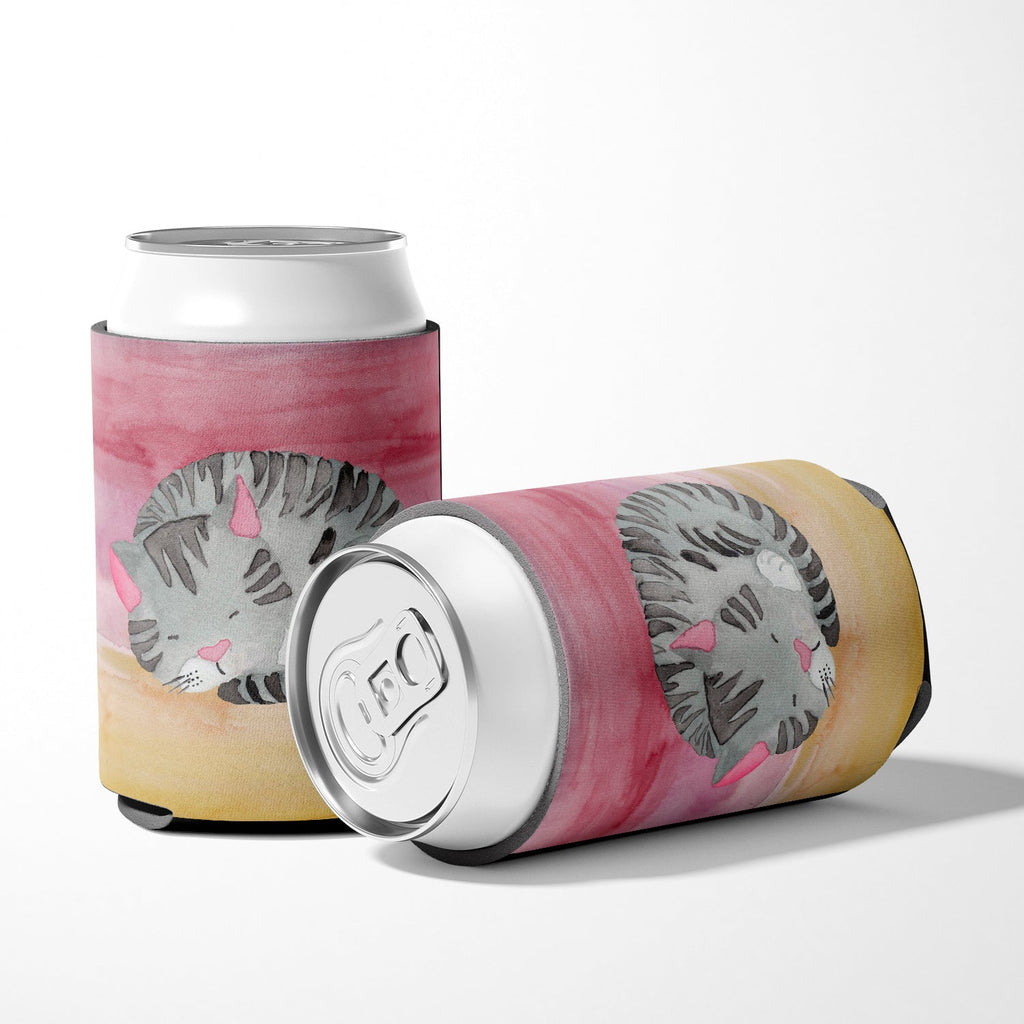 Sleeping Grey Cat Watercolor Can or Bottle Hugger Cooler Sleeve for Standard 12 oz Cans, Insulated Foam Beer & Soda Can Hugger Reusable