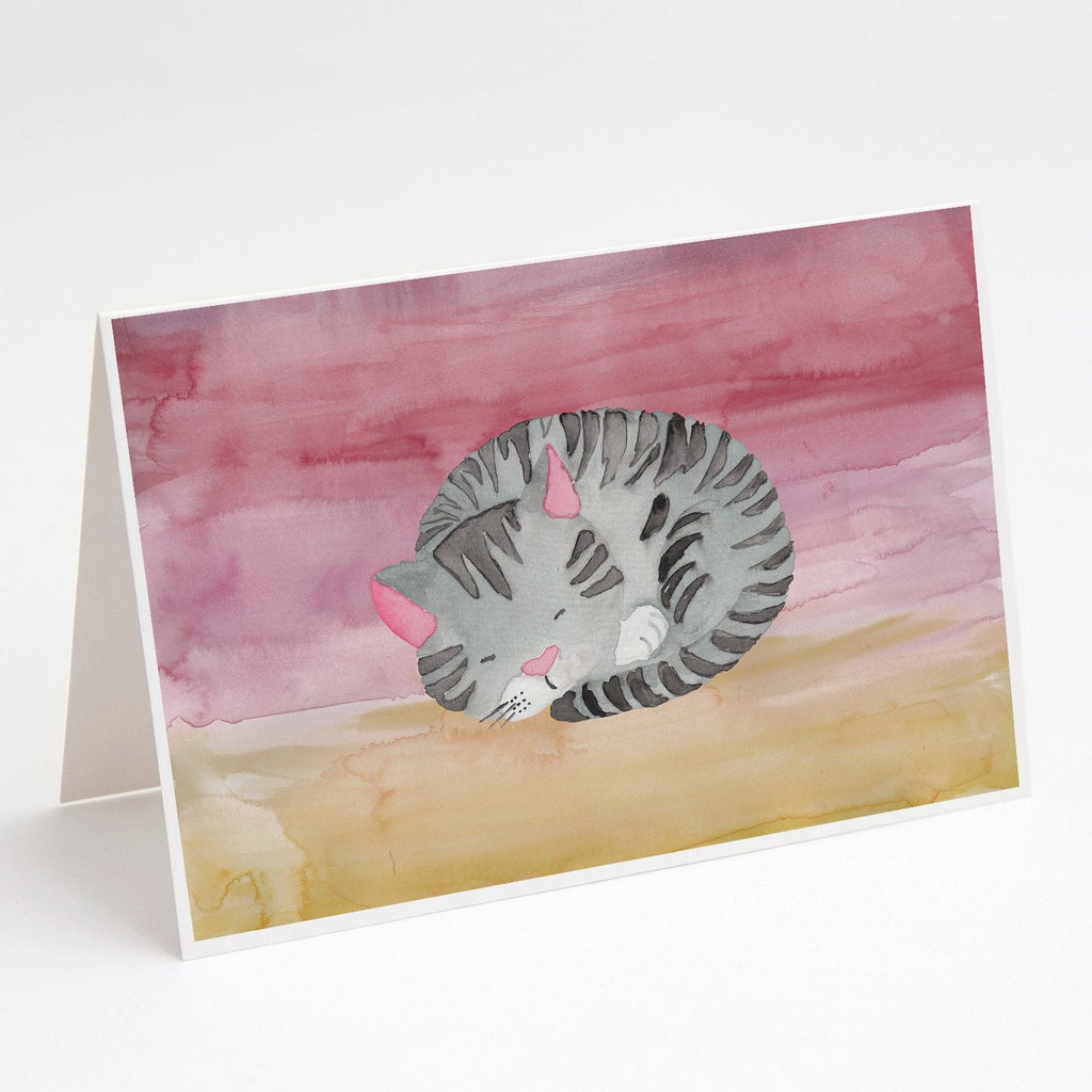 Sleeping Grey Cat Watercolor Greeting Cards Pack of 8 Blank Cards with Envelopes Whimsical A7 Size 5x7