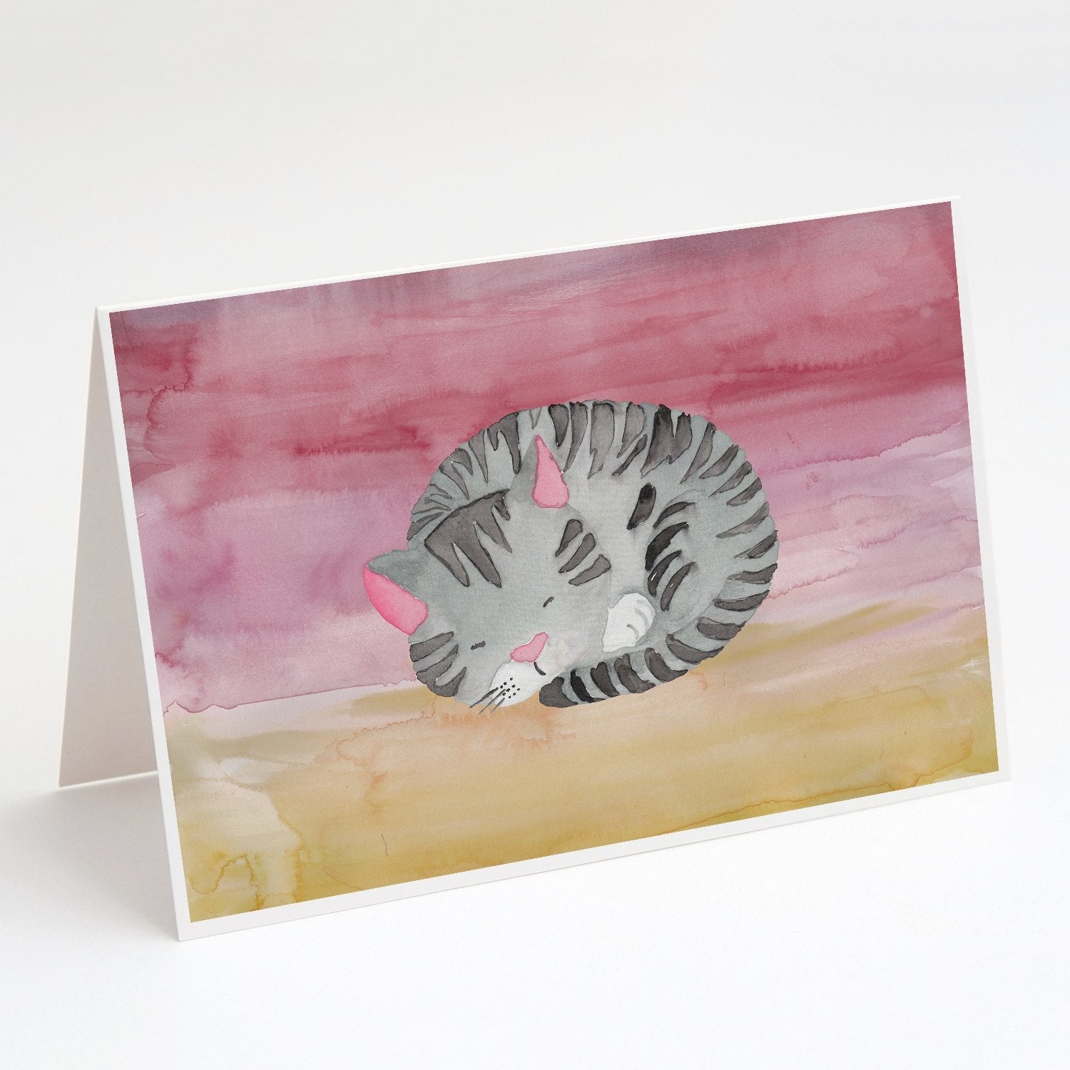 Sleeping Grey Cat Watercolor Greeting Cards Pack of 8 Blank Cards with Envelopes Whimsical A7 Size 5x7