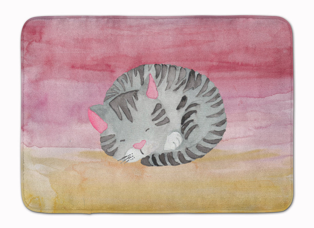 Sleeping Grey Cat Watercolor Memory Foam Kitchen Mat Machine Washable Anti-Fatigue Cushion Comfort Bath or Kitchen Rug