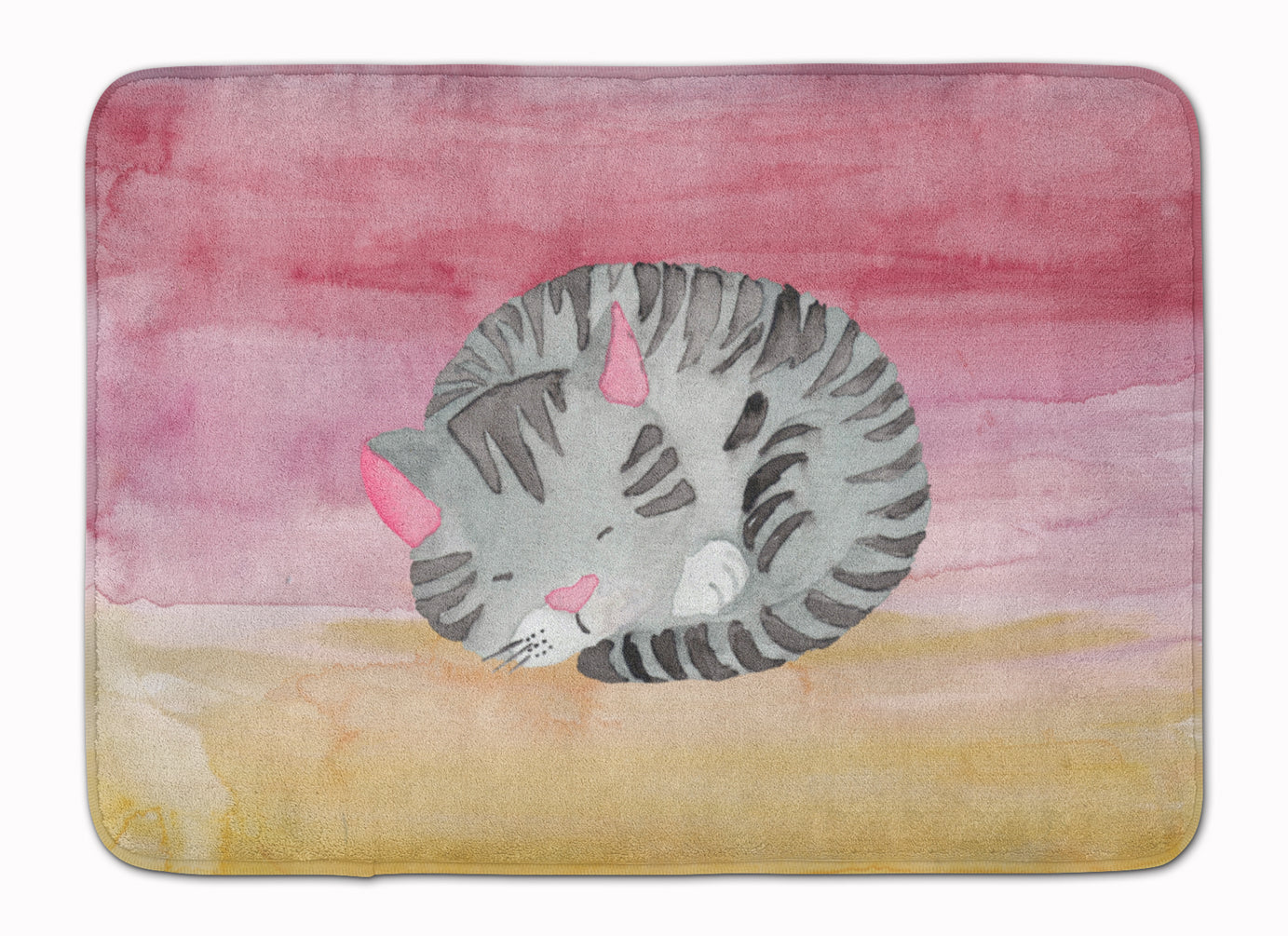 Sleeping Grey Cat Watercolor Memory Foam Kitchen Mat Machine Washable Anti-Fatigue Cushion Comfort Bath or Kitchen Rug