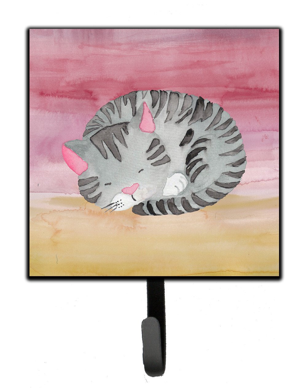 Sleeping Grey Cat Watercolor Leash or Key Holder Wall Hooks, Key Hooks Holder, Coat Rack Wall Mount, Coat Hooks, Hooks for Hanging Keys, Towels, Aprons, Leashes