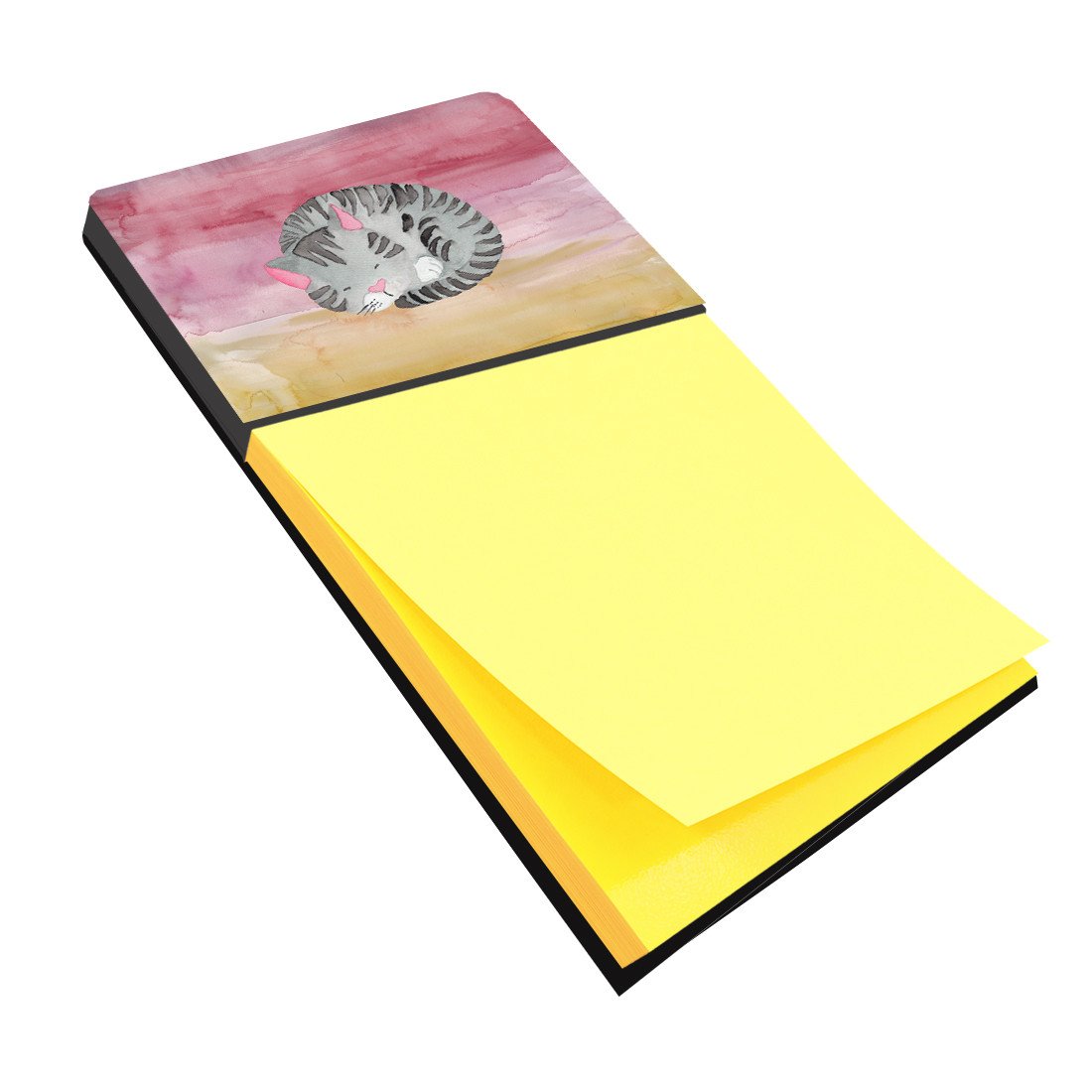 Sleeping Grey Cat Watercolor Watercolor Sticky Note Holder Refillable Dispenser Desk Accessory 3x3 Pad Gift