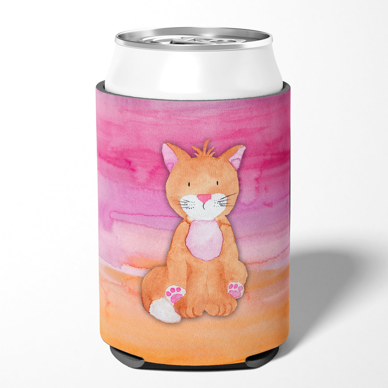 Orange Cat Watercolor Can or Bottle Hugger Cooler Sleeve for Standard 12 oz Cans, Insulated Foam Beer & Soda Can Hugger Reusable