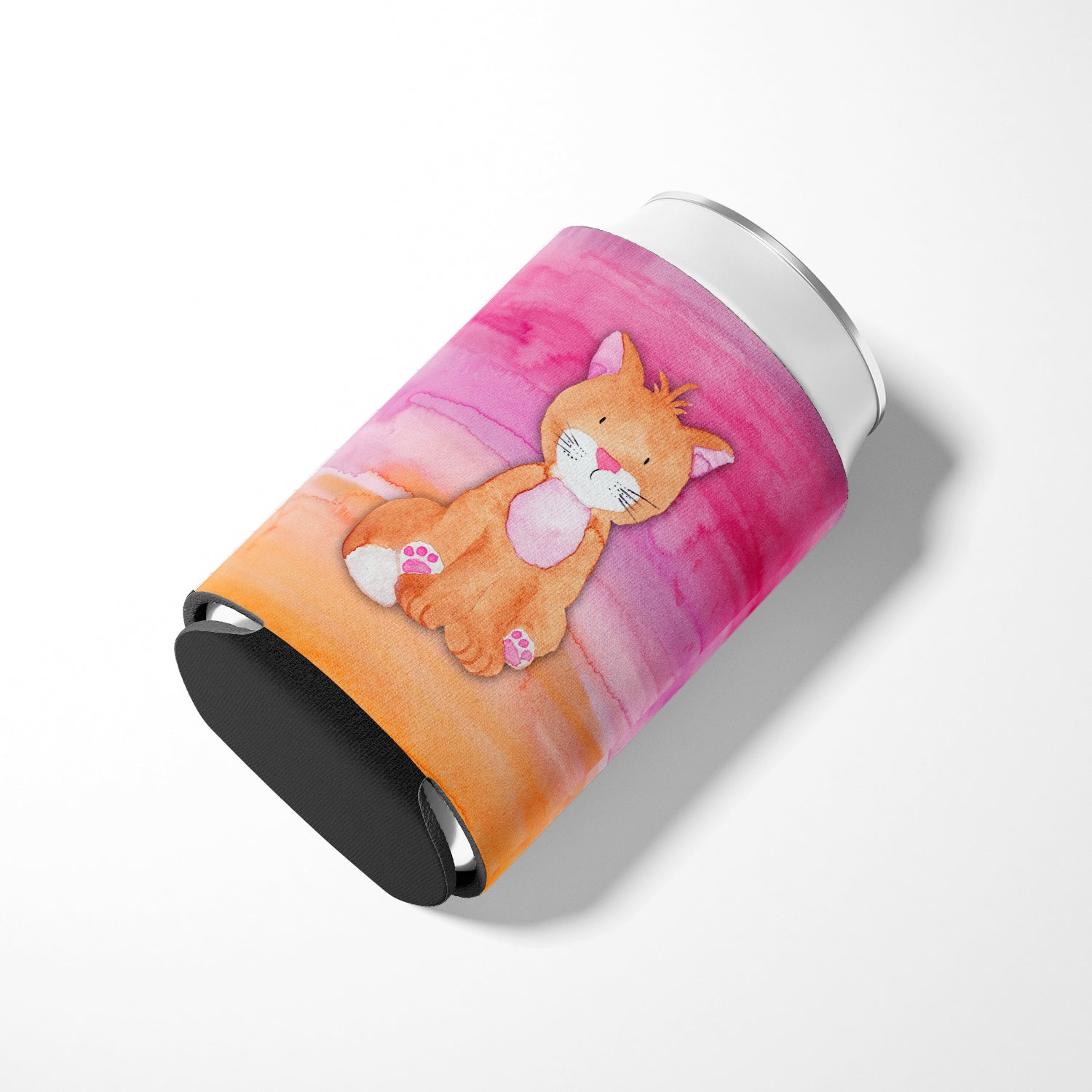 Orange Cat Watercolor Can or Bottle Hugger Cooler Sleeve for Standard 12 oz Cans, Insulated Foam Beer & Soda Can Hugger Reusable