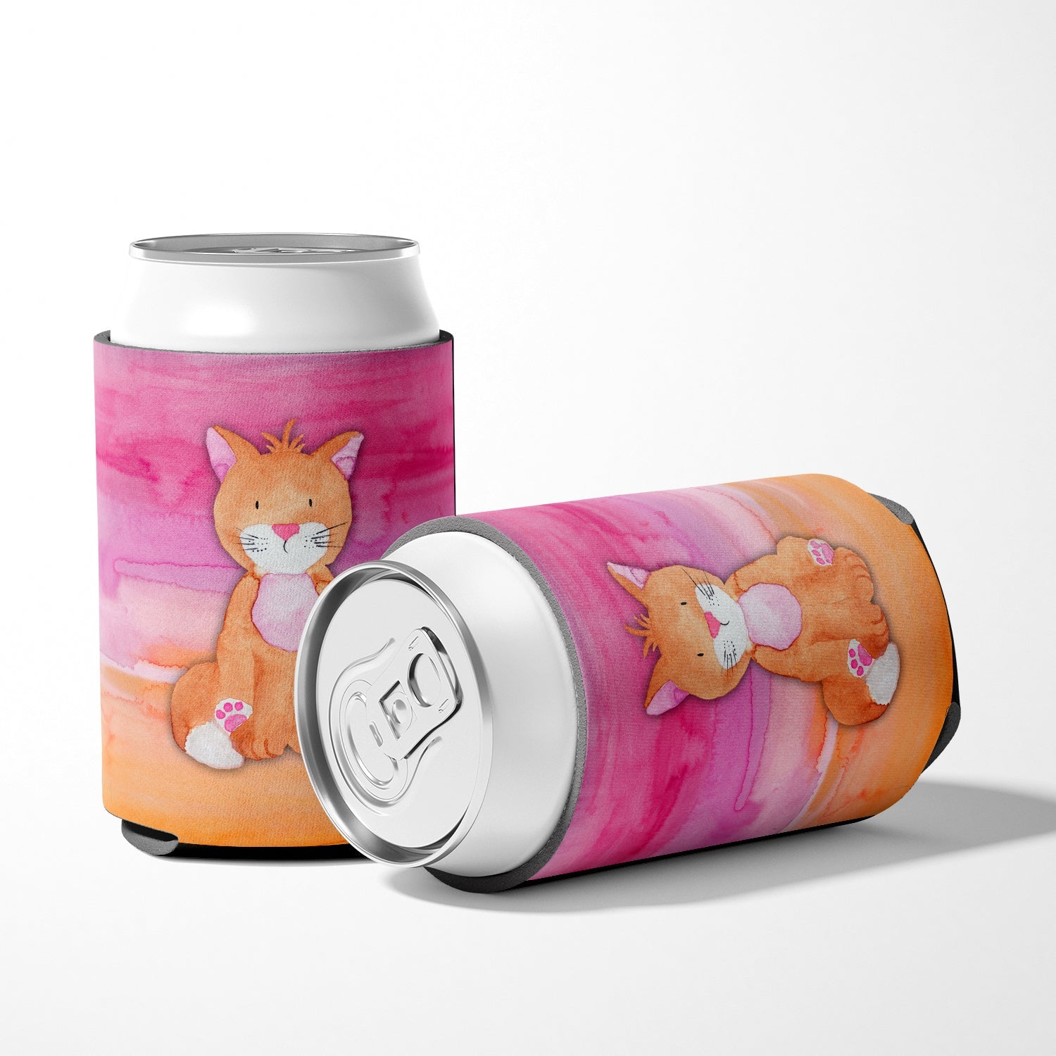 Orange Cat Watercolor Can or Bottle Hugger Cooler Sleeve for Standard 12 oz Cans, Insulated Foam Beer & Soda Can Hugger Reusable
