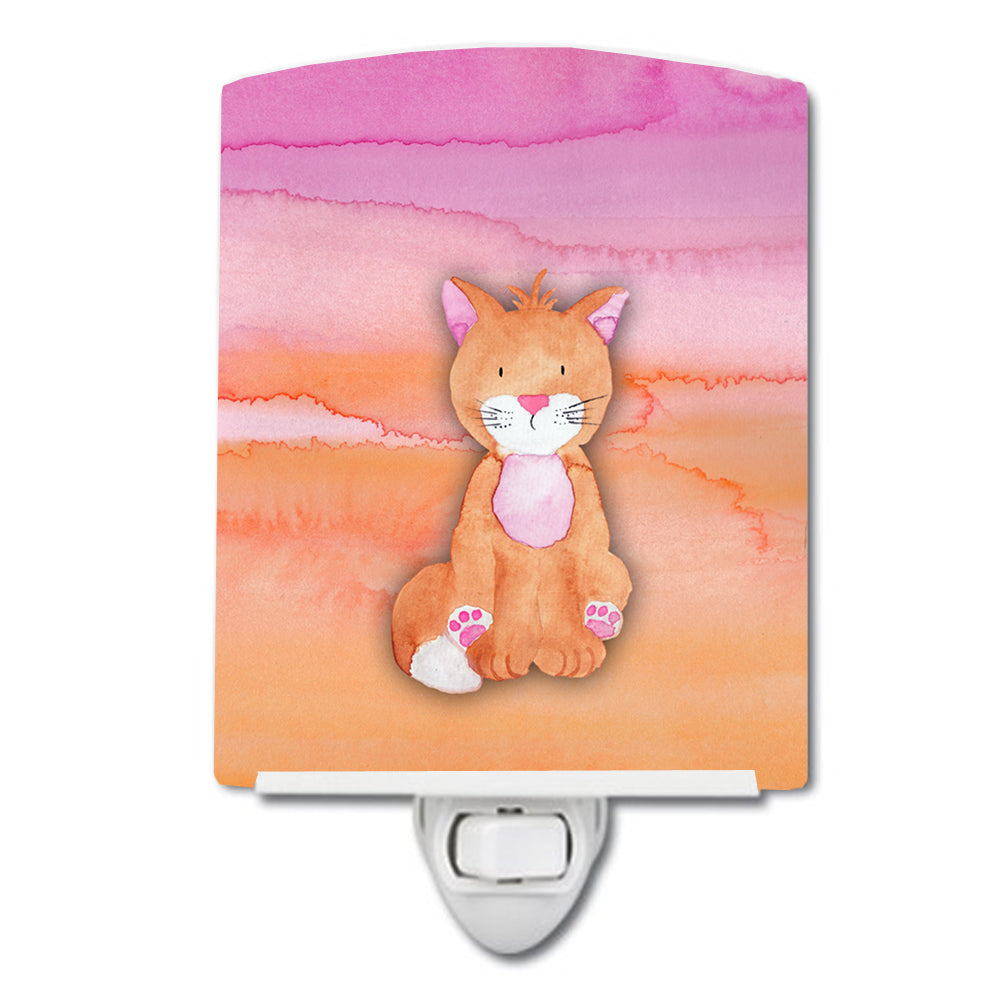 Orange Cat Watercolor Ceramic Night Light Compact, UL-Certified, Ideal for Bedroom, Bathroom, Nursery, Hallway, Kitchen, 6x4x3, Multicolor