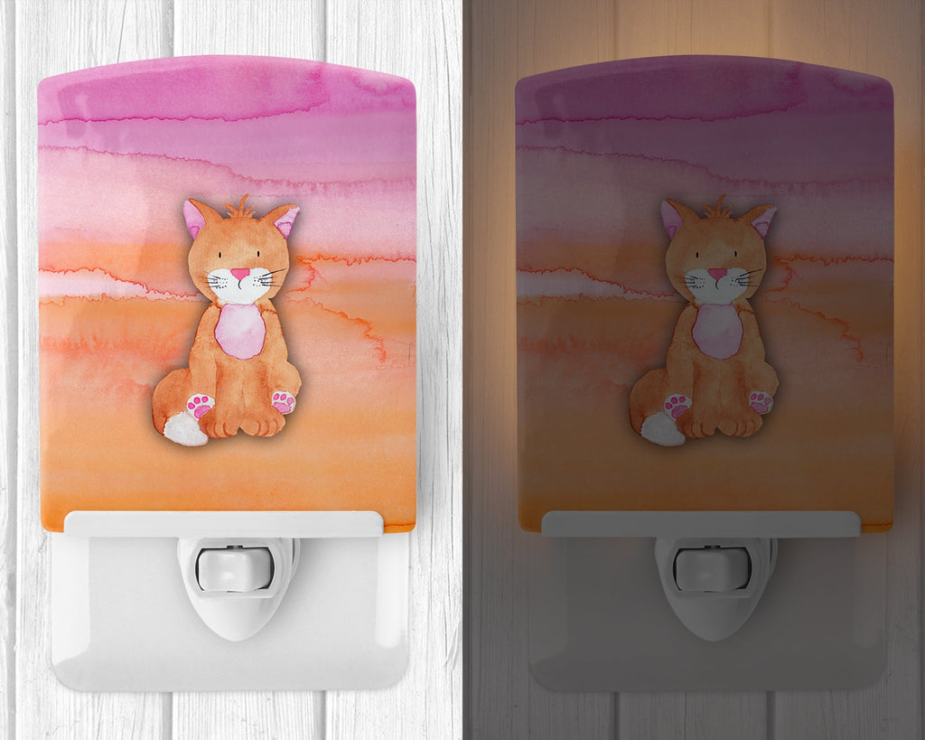 Orange Cat Watercolor Ceramic Night Light Compact, UL-Certified, Ideal for Bedroom, Bathroom, Nursery, Hallway, Kitchen, 6x4x3, Multicolor