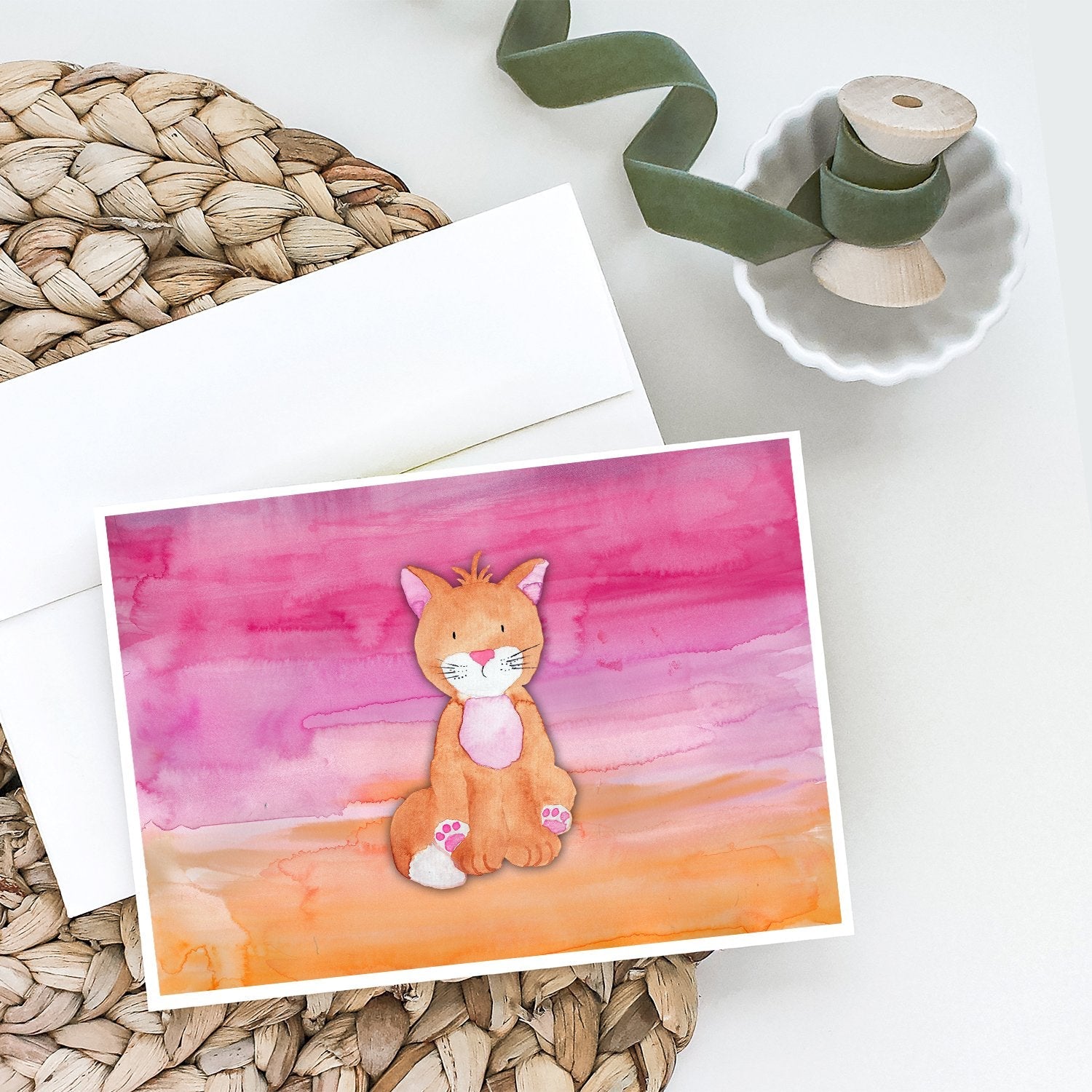 Orange Cat Watercolor Greeting Cards Pack of 8 Blank Cards with Envelopes Whimsical A7 Size 5x7