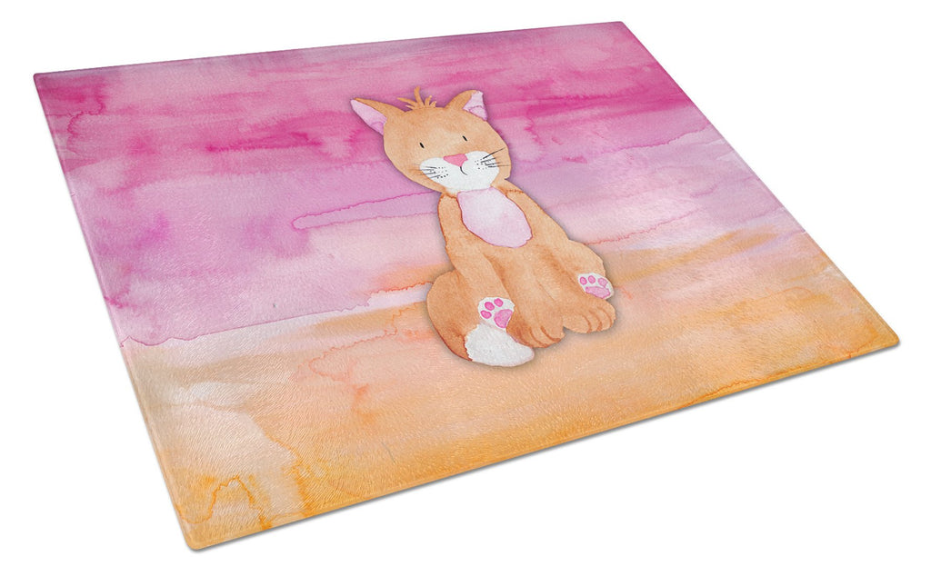 Orange Cat Watercolor Cutting Board Tempered Glass Kitchen Cutting Surface, Heat Resistant Chopping, Non-Slip Feet, Food Prep & Serving