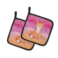 Orange Cat Watercolor Pot Holder Set of 2 Heat Resistant Quilted Hot Pads 7.5 x 7.5 Inch, Insulated Kitchen Trivets for Cooking & Baking