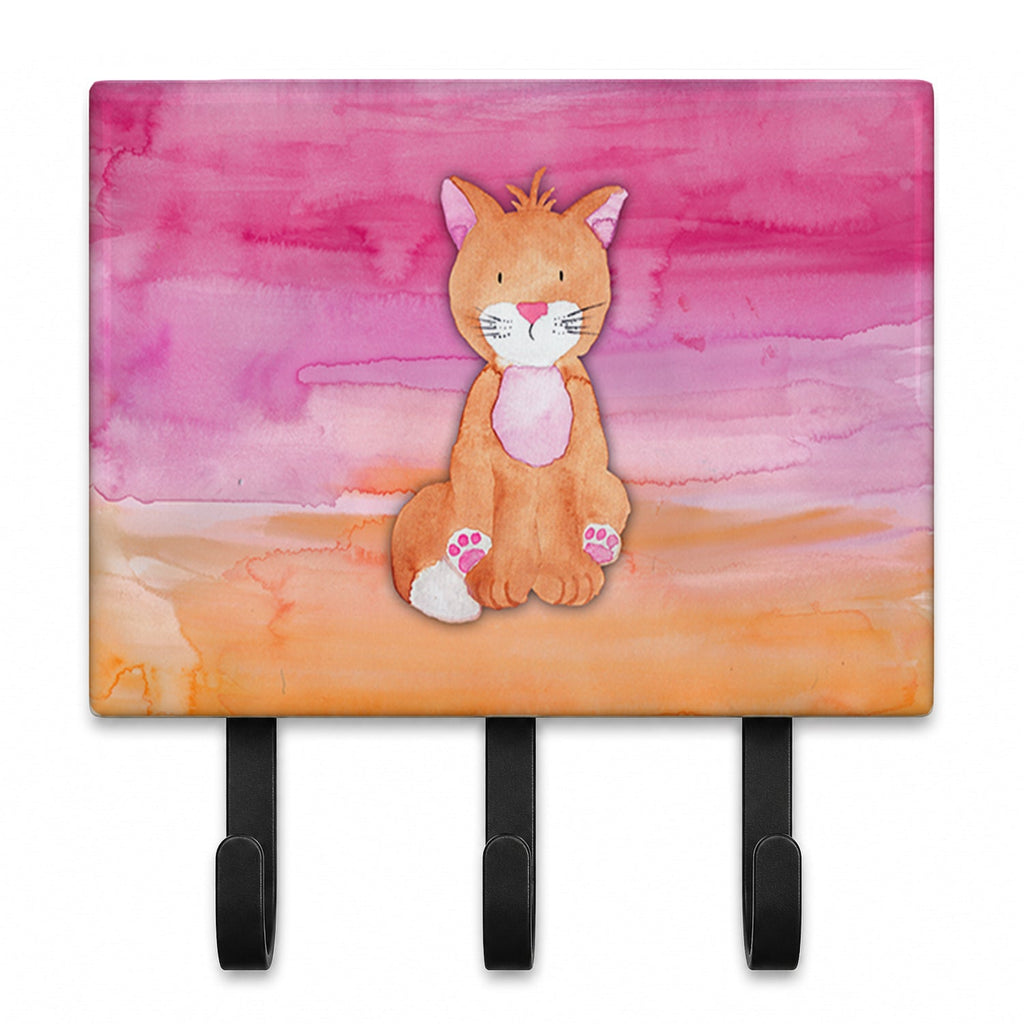 Orange Cat Watercolor Leash or Key Holder Wall Hooks, Coat Rack Wall Mount, for Hanging Keys, Towels, Aprons, Leashes