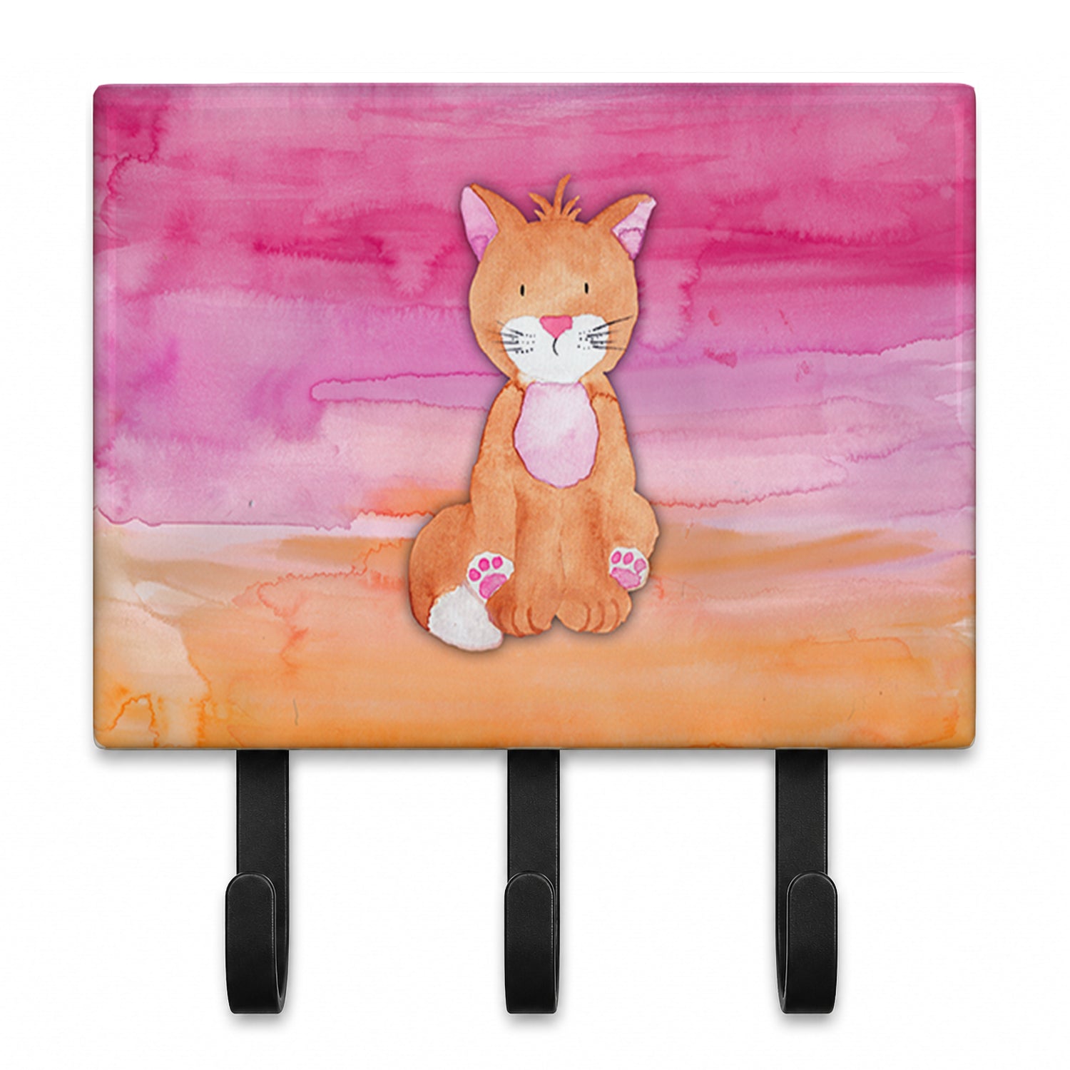 Orange Cat Watercolor Leash or Key Holder Wall Hooks, Coat Rack Wall Mount, for Hanging Keys, Towels, Aprons, Leashes