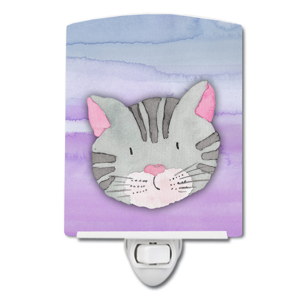 Cat Face Watercolor Ceramic Night Light Compact, UL-Certified, Ideal for Bedroom, Bathroom, Nursery, Hallway, Kitchen, 6x4x3, Multicolor