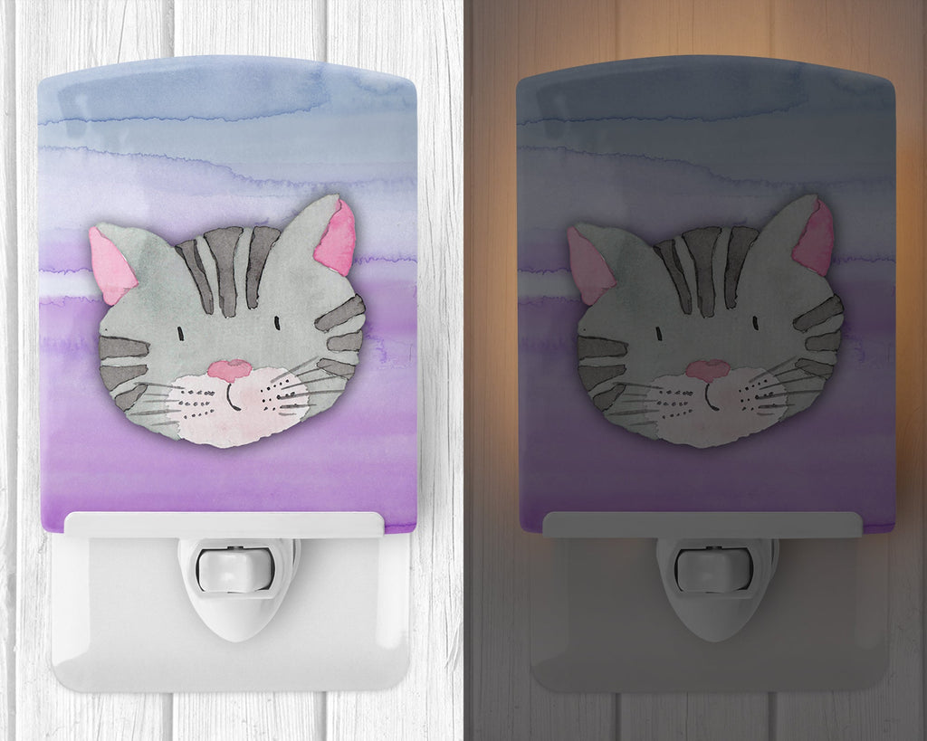 Cat Face Watercolor Ceramic Night Light Compact, UL-Certified, Ideal for Bedroom, Bathroom, Nursery, Hallway, Kitchen, 6x4x3, Multicolor