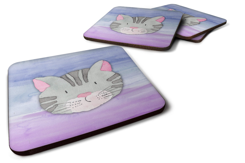 Cat Face Watercolor Foam Coasters Set of 4 Cup Coasters for Indoor Outdoor, Tabletop Protection, Anti Slip, Mouse pad Material