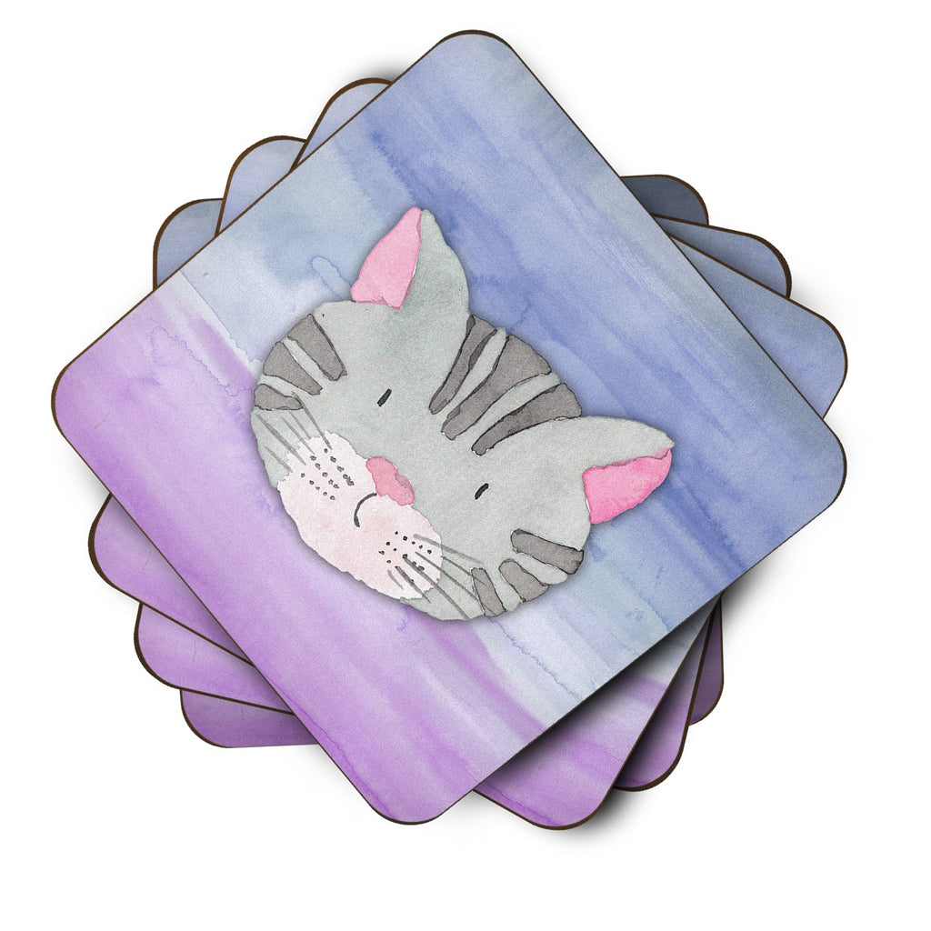 Cat Face Watercolor Foam Coasters Set of 4 Cup Coasters for Indoor Outdoor, Tabletop Protection, Anti Slip, Mouse pad Material