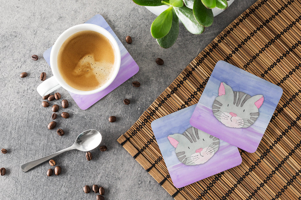 Cat Face Watercolor Foam Coasters Set of 4 Cup Coasters for Indoor Outdoor, Tabletop Protection, Anti Slip, Mouse pad Material