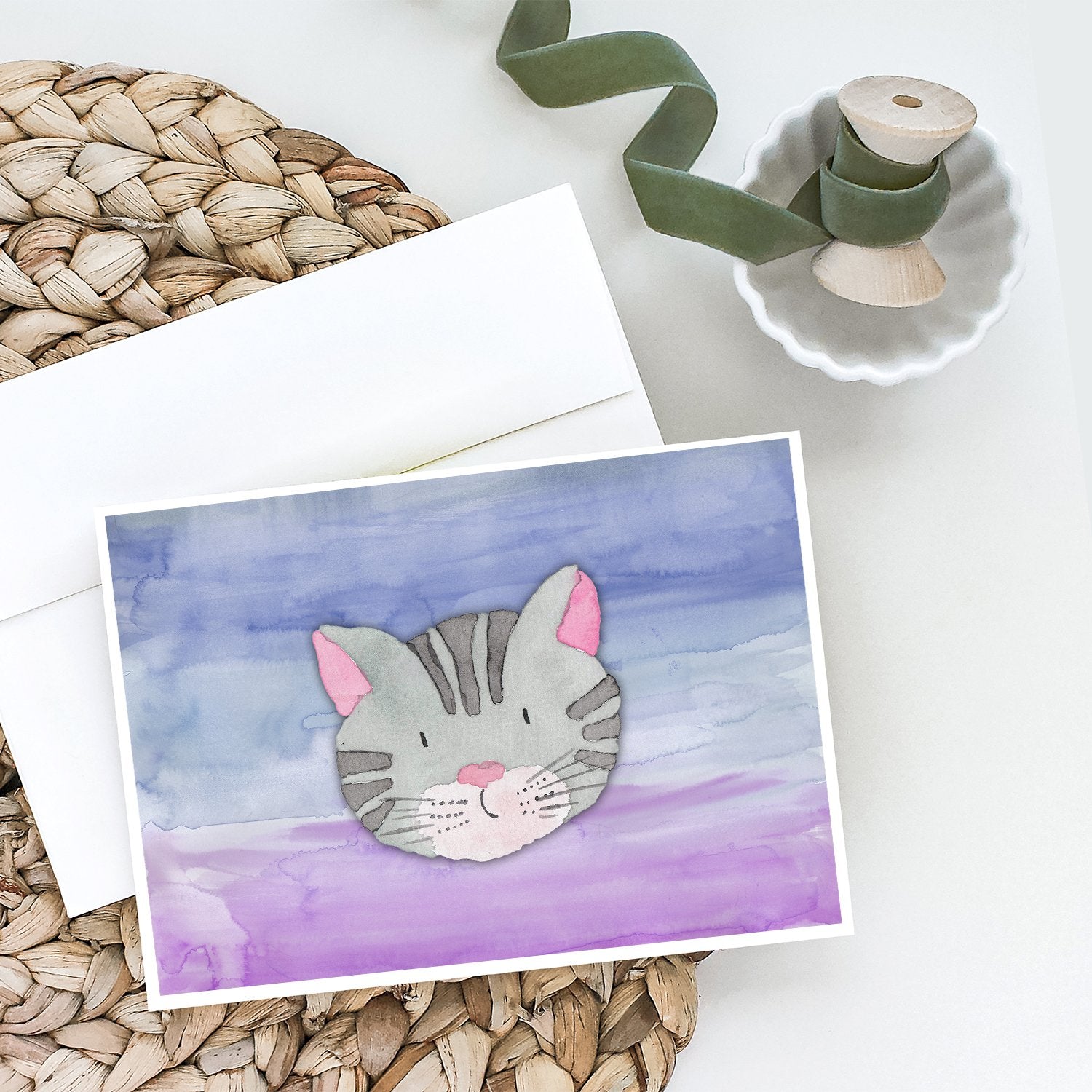 Cat Face Watercolor Greeting Cards Pack of 8 Blank Cards with Envelopes Whimsical A7 Size 5x7