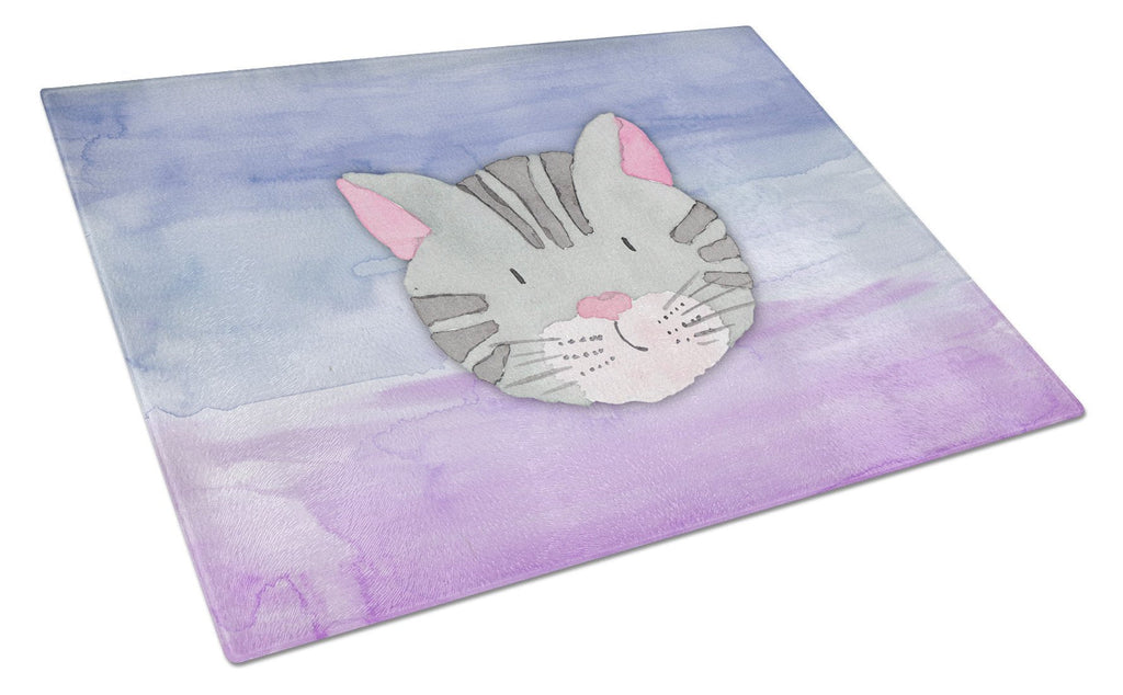Cat Face Watercolor Cutting Board Tempered Glass Kitchen Cutting Surface, Heat Resistant Chopping, Non-Slip Feet, Food Prep & Serving