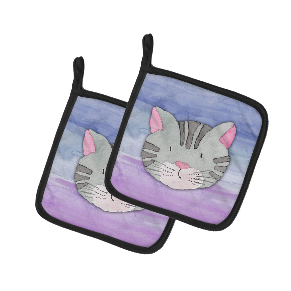 Cat Face Watercolor Pot Holder Set of 2 Heat Resistant Quilted Hot Pads 7.5 x 7.5 Inch, Insulated Kitchen Trivets for Cooking & Baking
