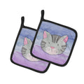 Cat Face Watercolor Pot Holder Set of 2 Heat Resistant Quilted Hot Pads 7.5 x 7.5 Inch, Insulated Kitchen Trivets for Cooking & Baking