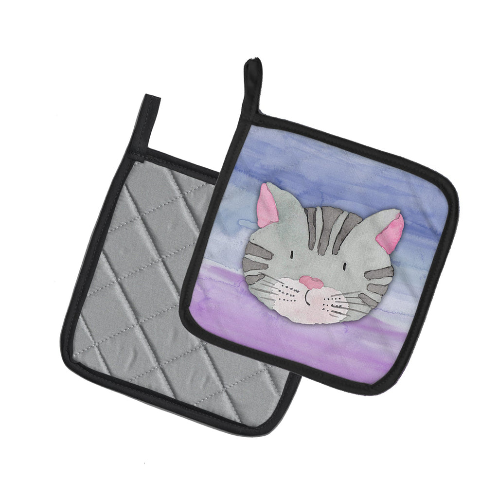 Cat Face Watercolor Pot Holder Set of 2 Heat Resistant Quilted Hot Pads 7.5 x 7.5 Inch, Insulated Kitchen Trivets for Cooking & Baking