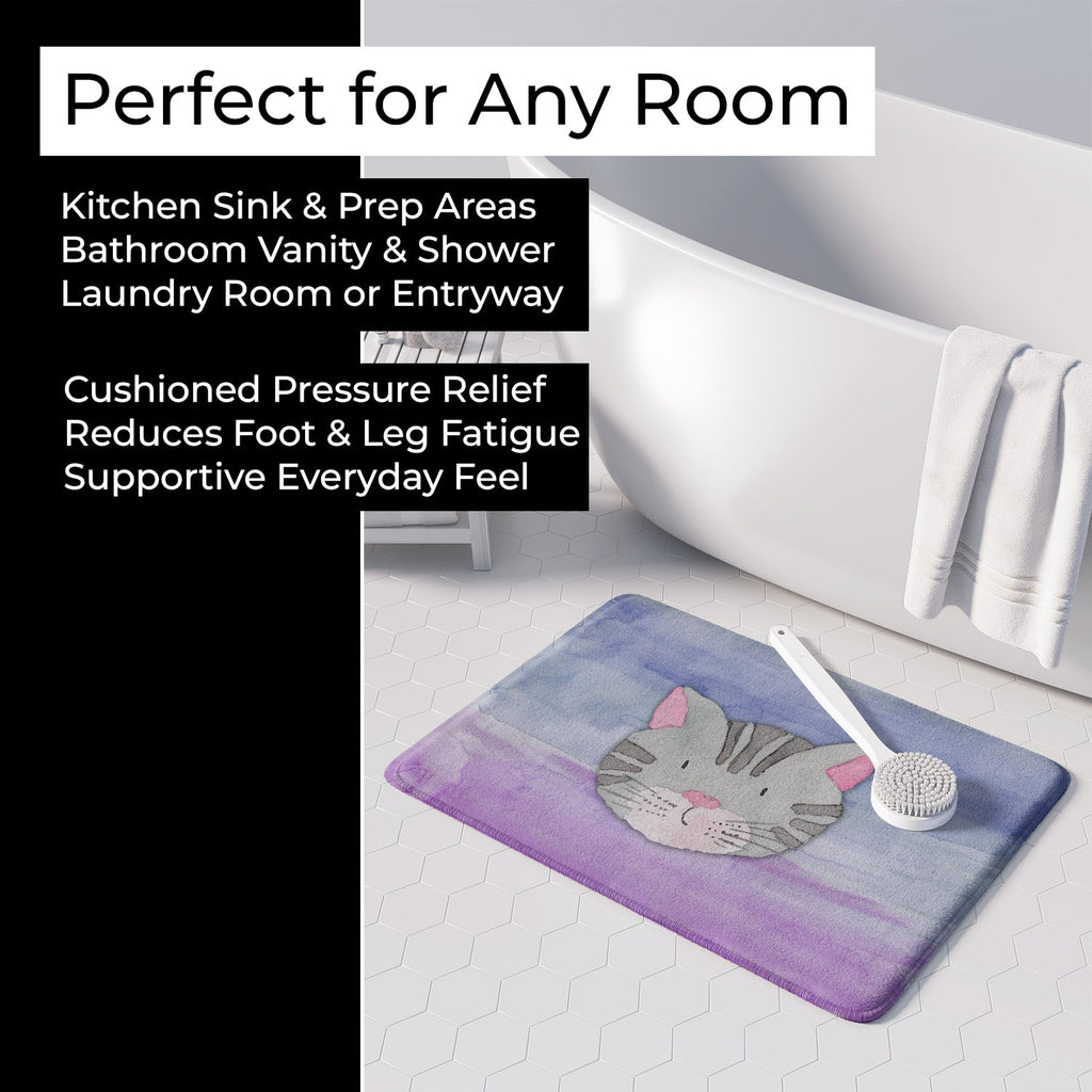 Cat Face Watercolor Memory Foam Kitchen Mat Machine Washable Anti-Fatigue Cushion Comfort Bath or Kitchen Rug