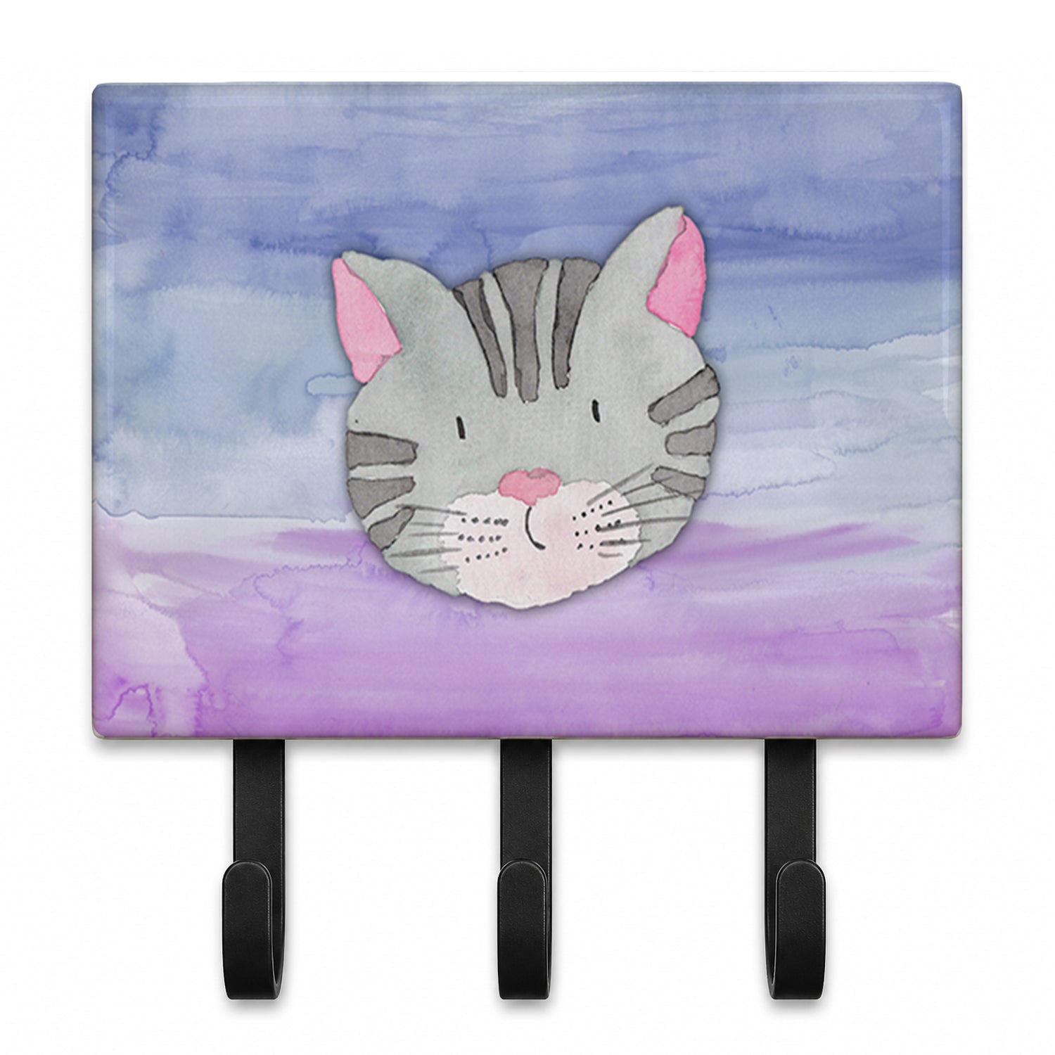 Cat Face Watercolor Leash or Key Holder Wall Hooks, Coat Rack Wall Mount, for Hanging Keys, Towels, Aprons, Leashes