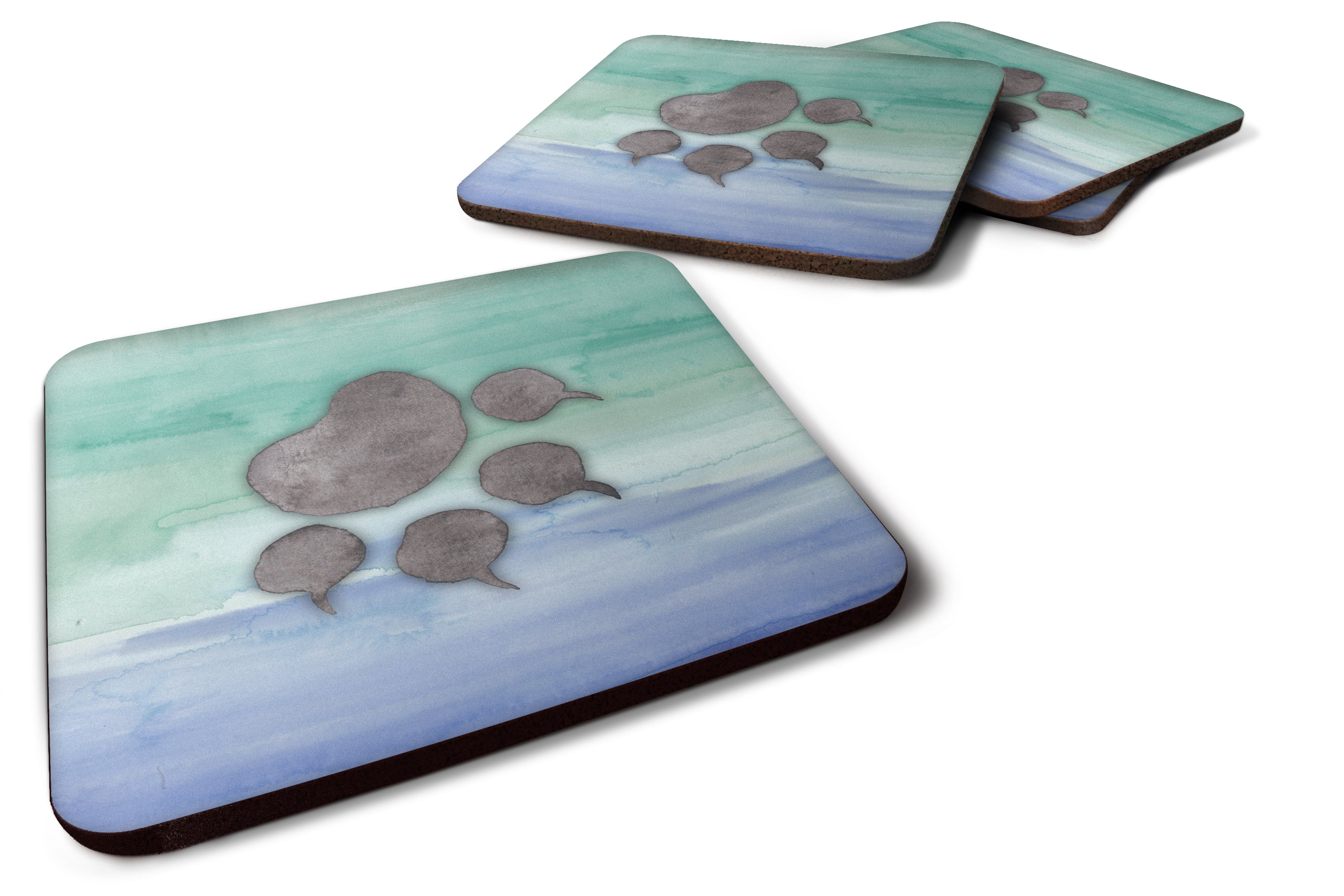 Cat Paw Watercolor Foam Coasters Set of 4 Cup Coasters for Indoor Outdoor, Tabletop Protection, Anti Slip, Mouse pad Material