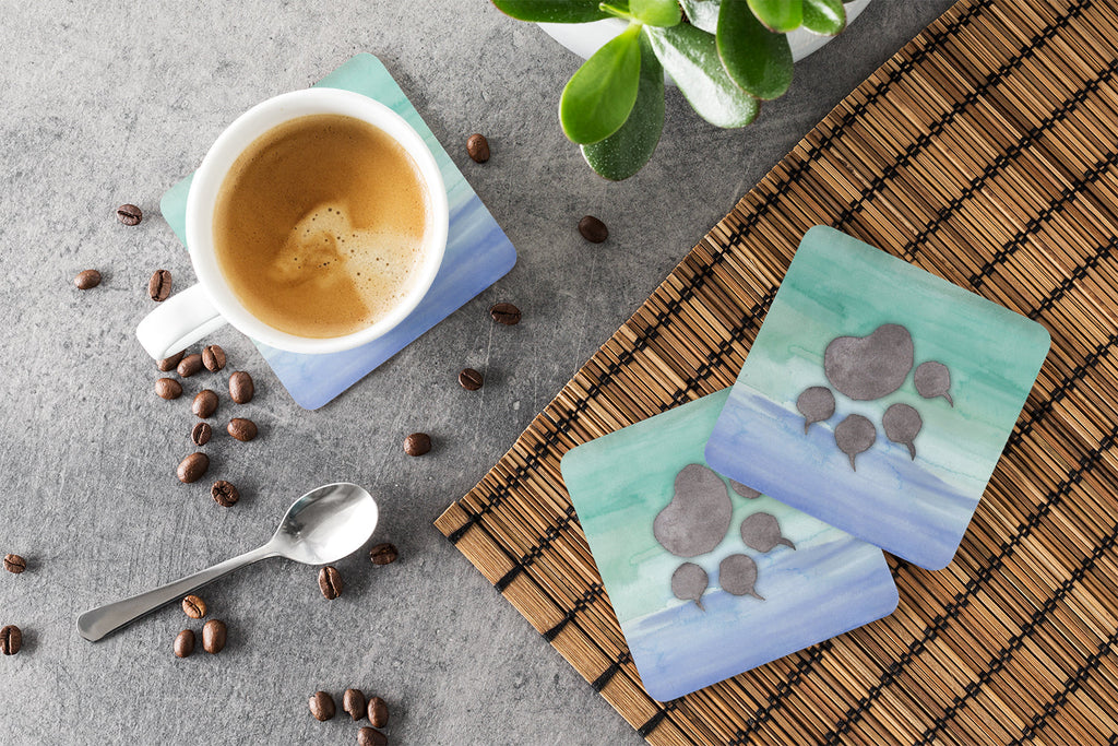 Cat Paw Watercolor Foam Coasters Set of 4 Cup Coasters for Indoor Outdoor, Tabletop Protection, Anti Slip, Mouse pad Material