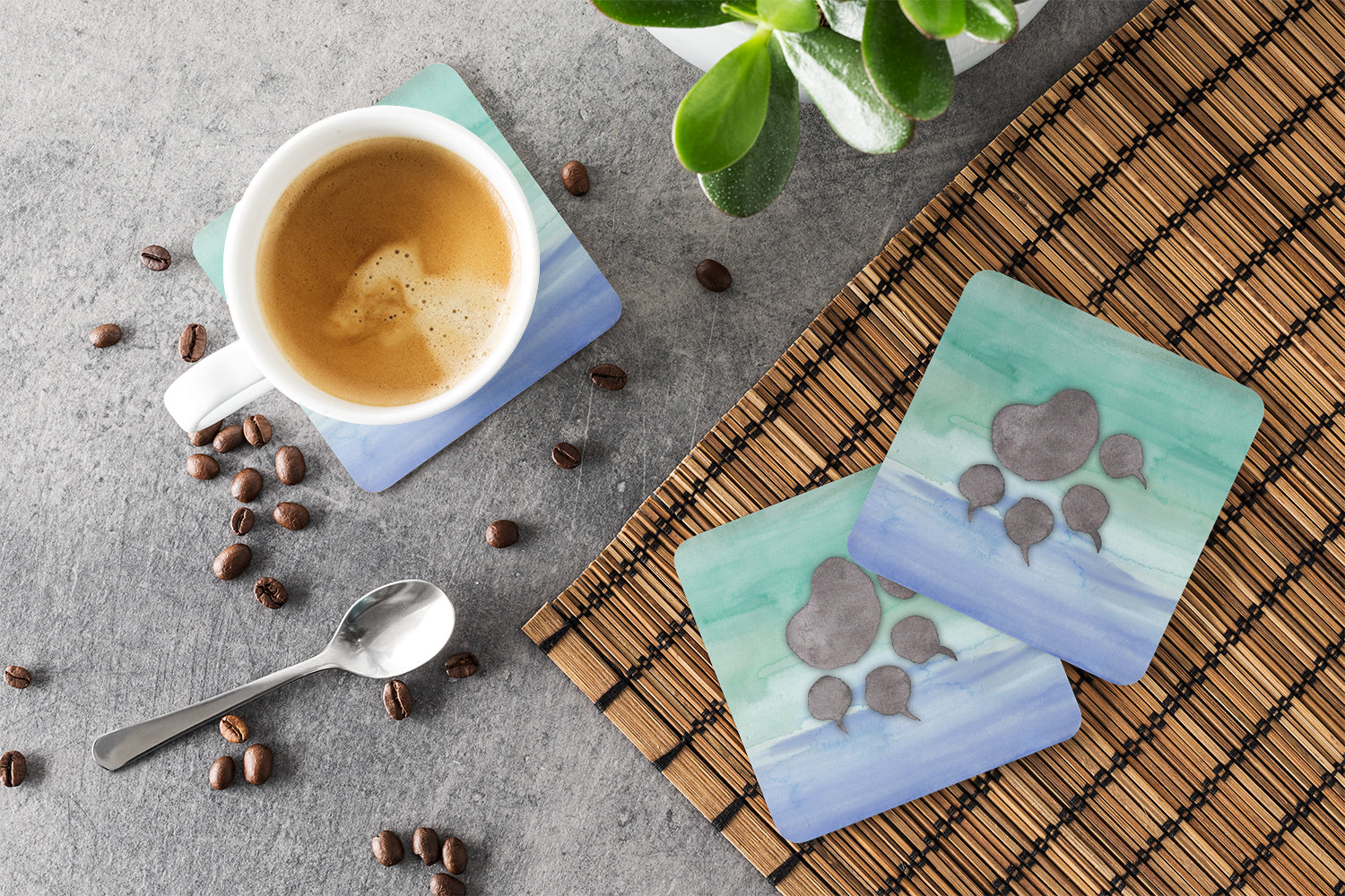 Cat Paw Watercolor Foam Coasters Set of 4 Cup Coasters for Indoor Outdoor, Tabletop Protection, Anti Slip, Mouse pad Material