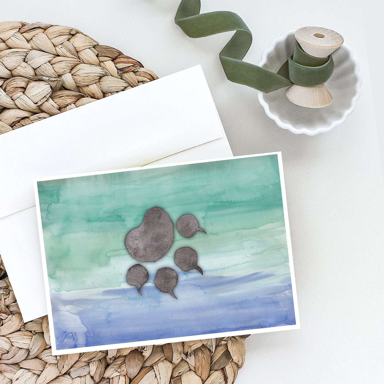 Cat Paw Watercolor Greeting Cards Pack of 8 Blank Cards with Envelopes Whimsical A7 Size 5x7