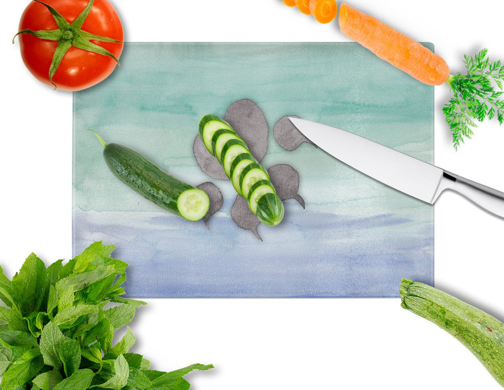 Cat Paw Watercolor Cutting Board Tempered Glass Kitchen Cutting Surface, Heat Resistant Chopping, Non-Slip Feet, Food Prep & Serving