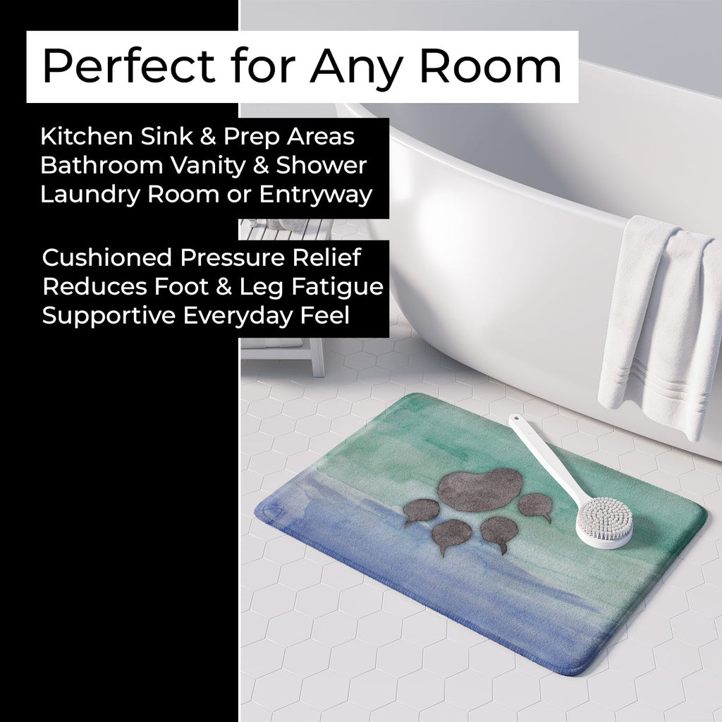 Cat Paw Watercolor Memory Foam Kitchen Mat Machine Washable Anti-Fatigue Cushion Comfort Bath or Kitchen Rug