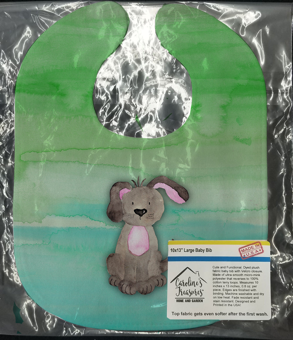 Dog Teal and Green Watercolor Baby Bib Easy-Clean Baby Bib Baby Feeding Accessory Baby Mealtime Essential, 10 x 13, Multicolor