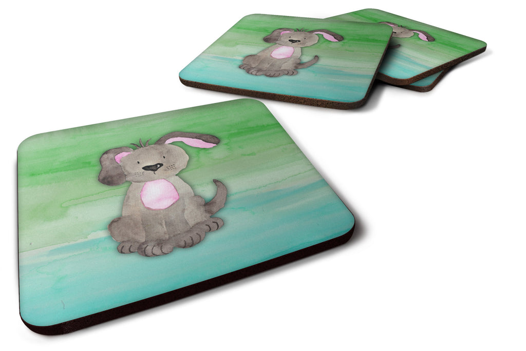 Dog Teal and Green Watercolor Foam Coasters Set of 4 Cup Coasters for Indoor Outdoor, Tabletop Protection, Anti Slip, Mouse pad Material