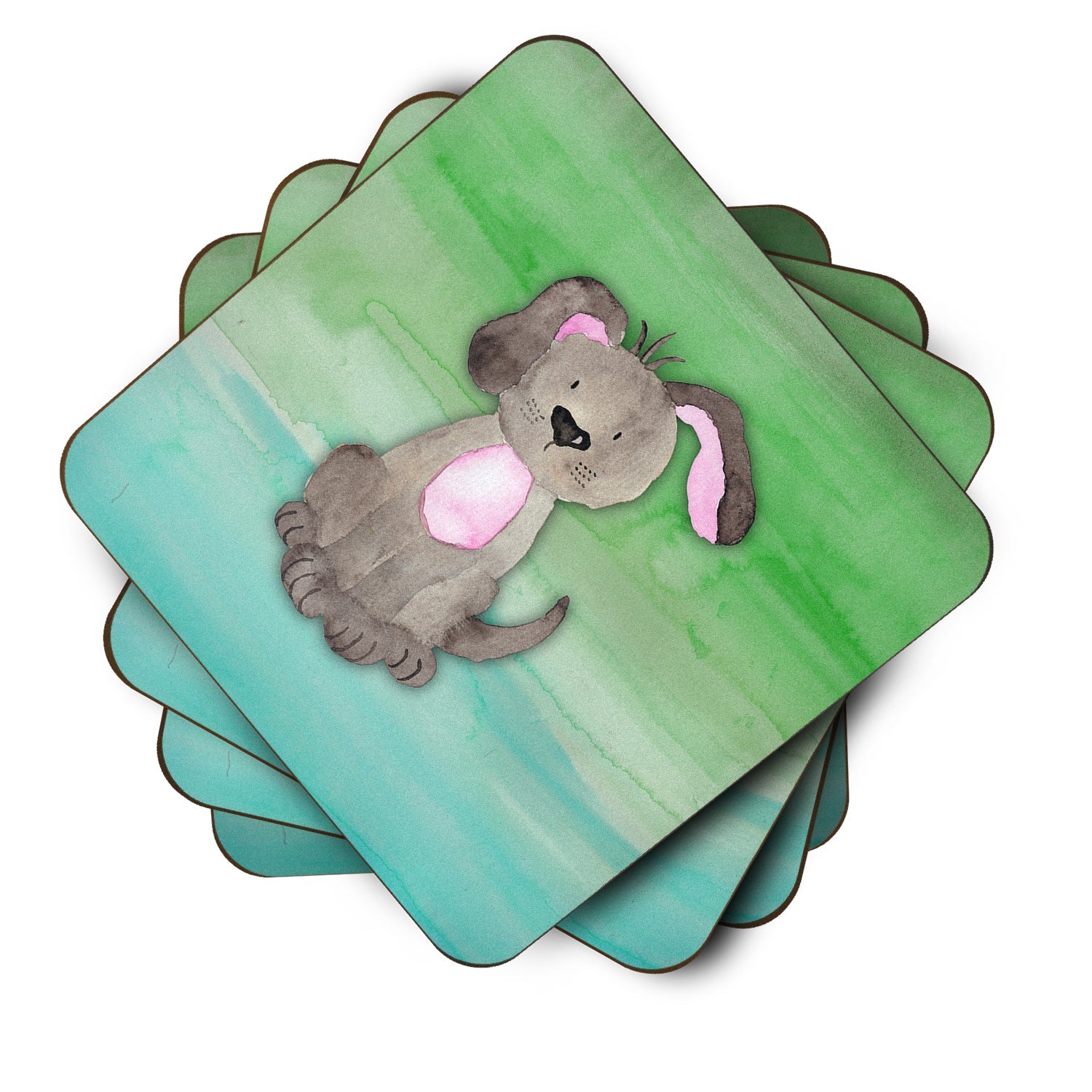 Dog Teal and Green Watercolor Foam Coasters Set of 4 Cup Coasters for Indoor Outdoor, Tabletop Protection, Anti Slip, Mouse pad Material