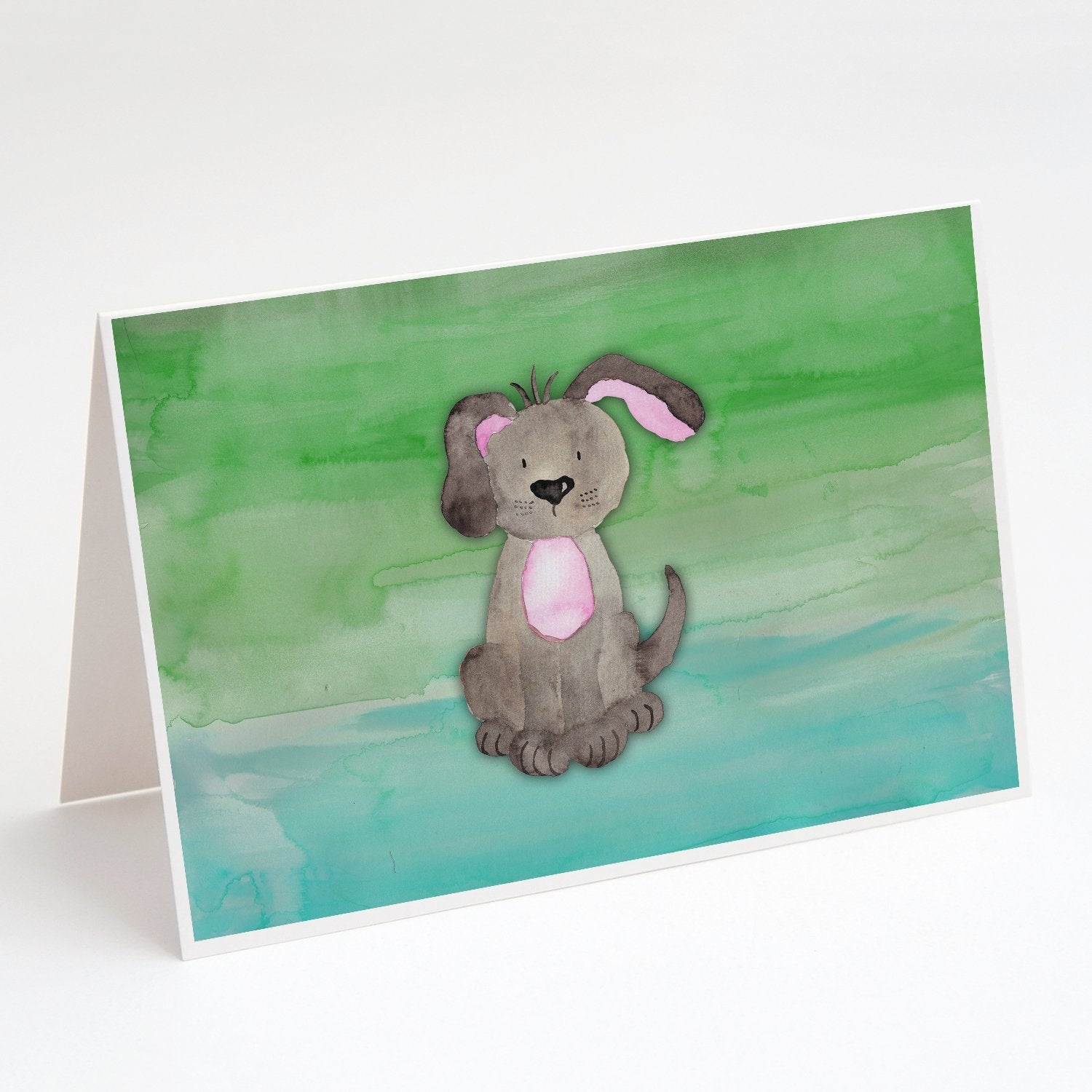 Dog Teal and Green Watercolor Greeting Cards Pack of 8 Blank Cards with Envelopes Whimsical A7 Size 5x7