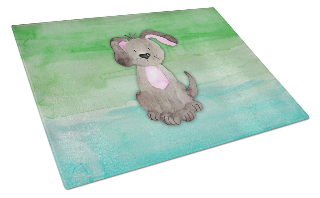 Dog Teal and Green Watercolor Cutting Board Tempered Glass Kitchen Cutting Surface, Heat Resistant Chopping, Non-Slip Feet, Food Prep & Serving