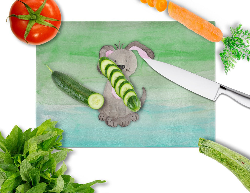 Dog Teal and Green Watercolor Cutting Board Tempered Glass Kitchen Cutting Surface, Heat Resistant Chopping, Non-Slip Feet, Food Prep & Serving