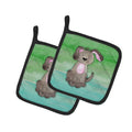 Dog Teal and Green Watercolor Pot Holder Set of 2 Heat Resistant Quilted Hot Pads 7.5 x 7.5 Inch, Insulated Kitchen Trivets for Cooking & Baking