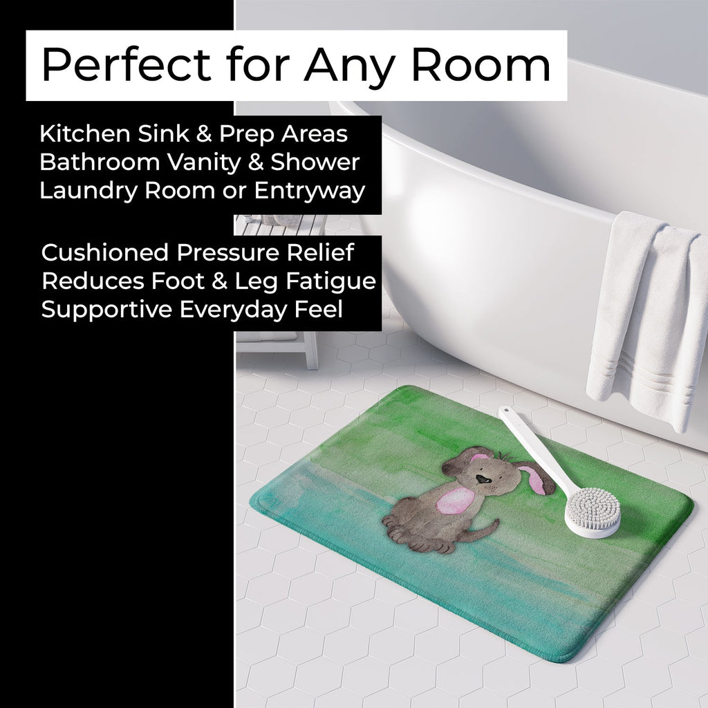 Dog Teal and Green Watercolor Memory Foam Kitchen Mat Machine Washable Anti-Fatigue Cushion Comfort Bath or Kitchen Rug