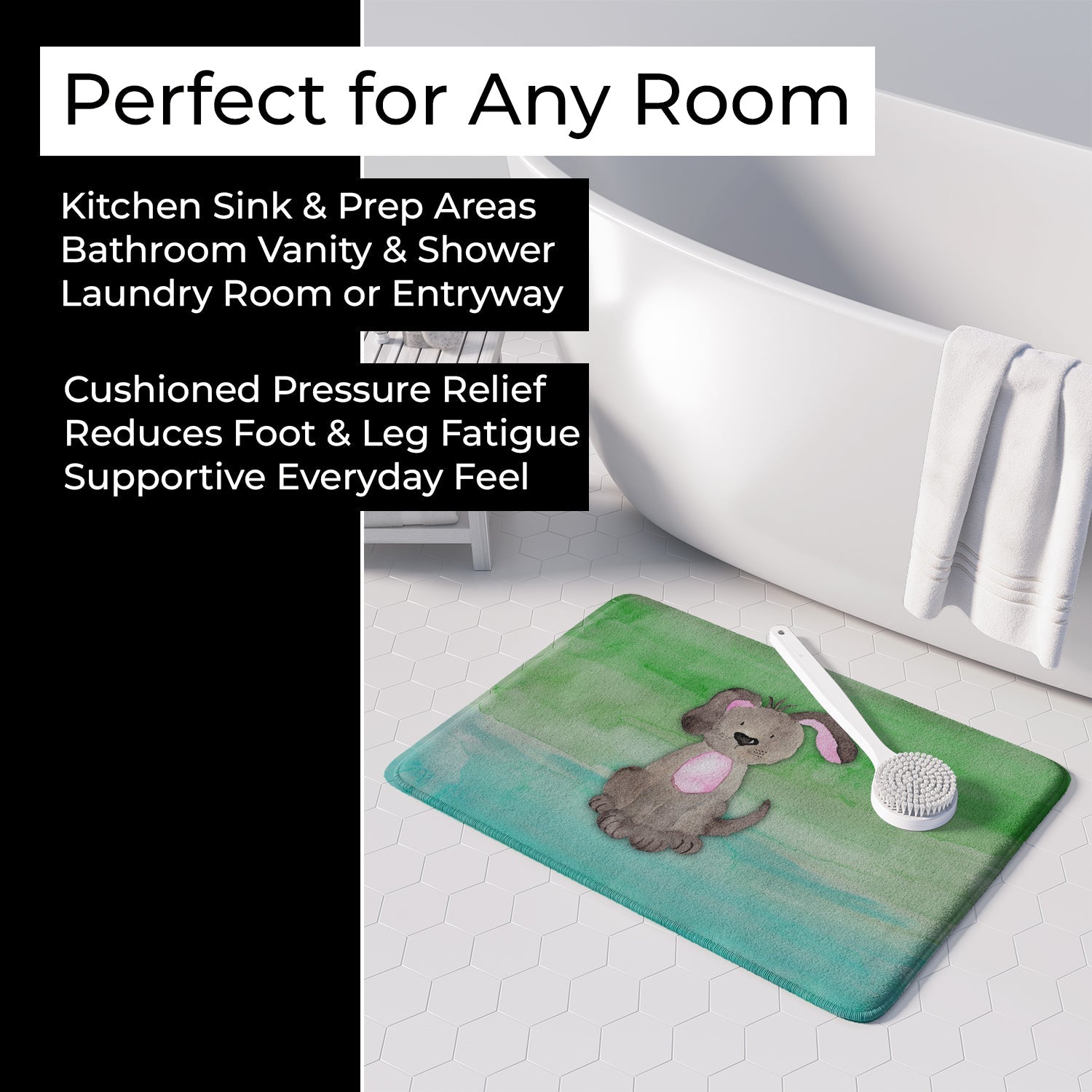 Dog Teal and Green Watercolor Memory Foam Kitchen Mat Machine Washable Anti-Fatigue Cushion Comfort Bath or Kitchen Rug