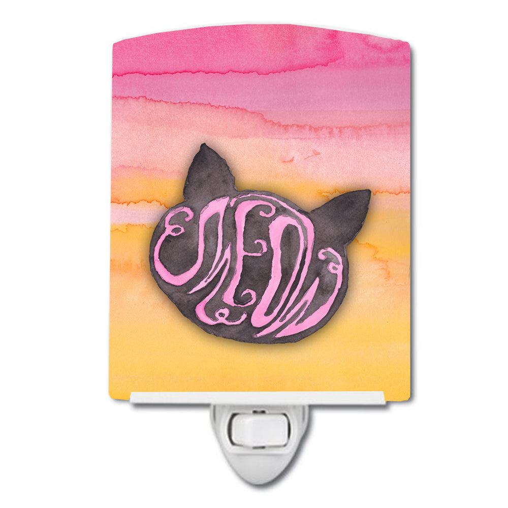 Cat Face Meow Watercolor Ceramic Night Light Compact, UL-Certified, Ideal for Bedroom, Bathroom, Nursery, Hallway, Kitchen, 6x4x3, Multicolor