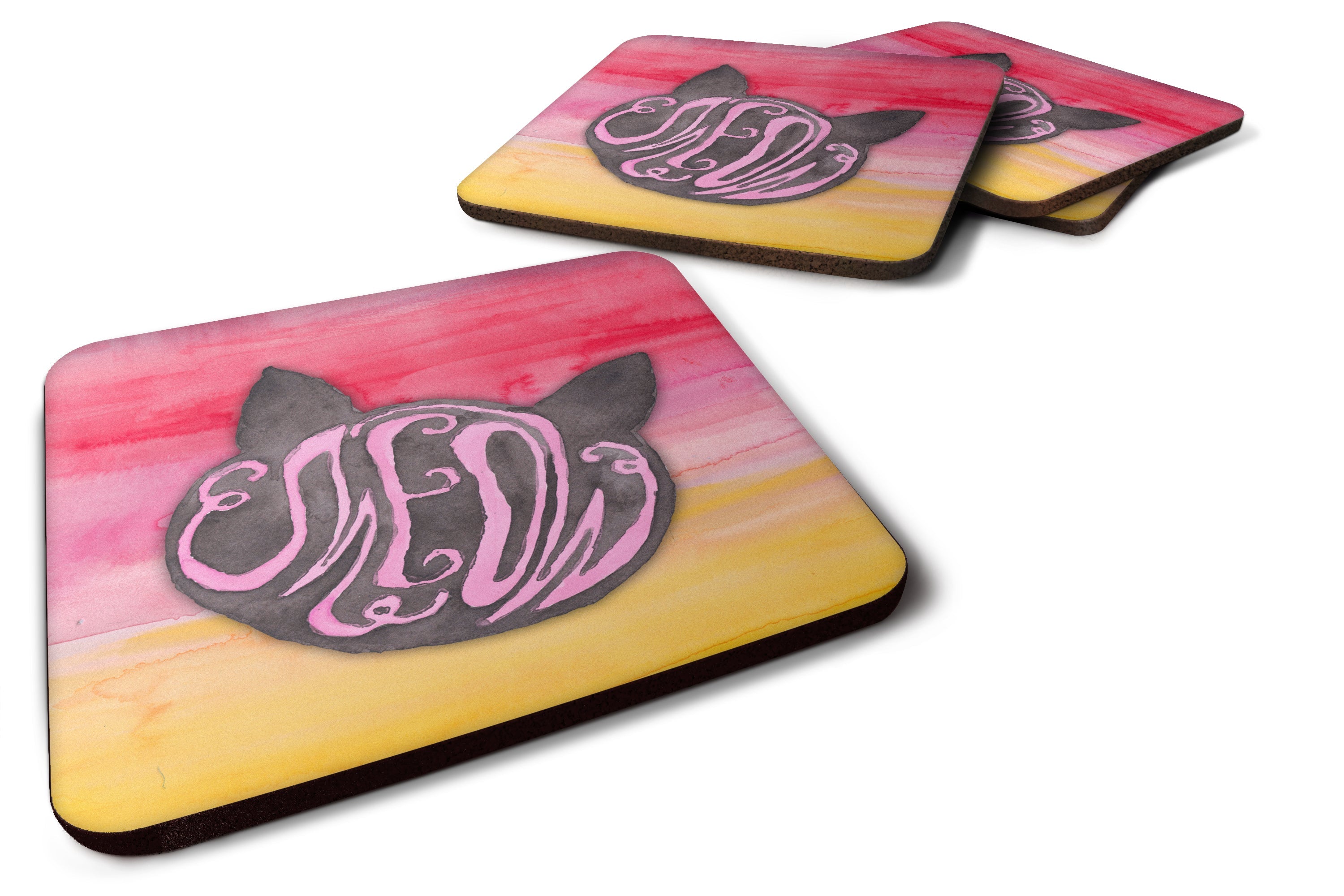 Cat Face Meow Watercolor Foam Coasters Set of 4 Cup Coasters for Indoor Outdoor, Tabletop Protection, Anti Slip, Mouse pad Material