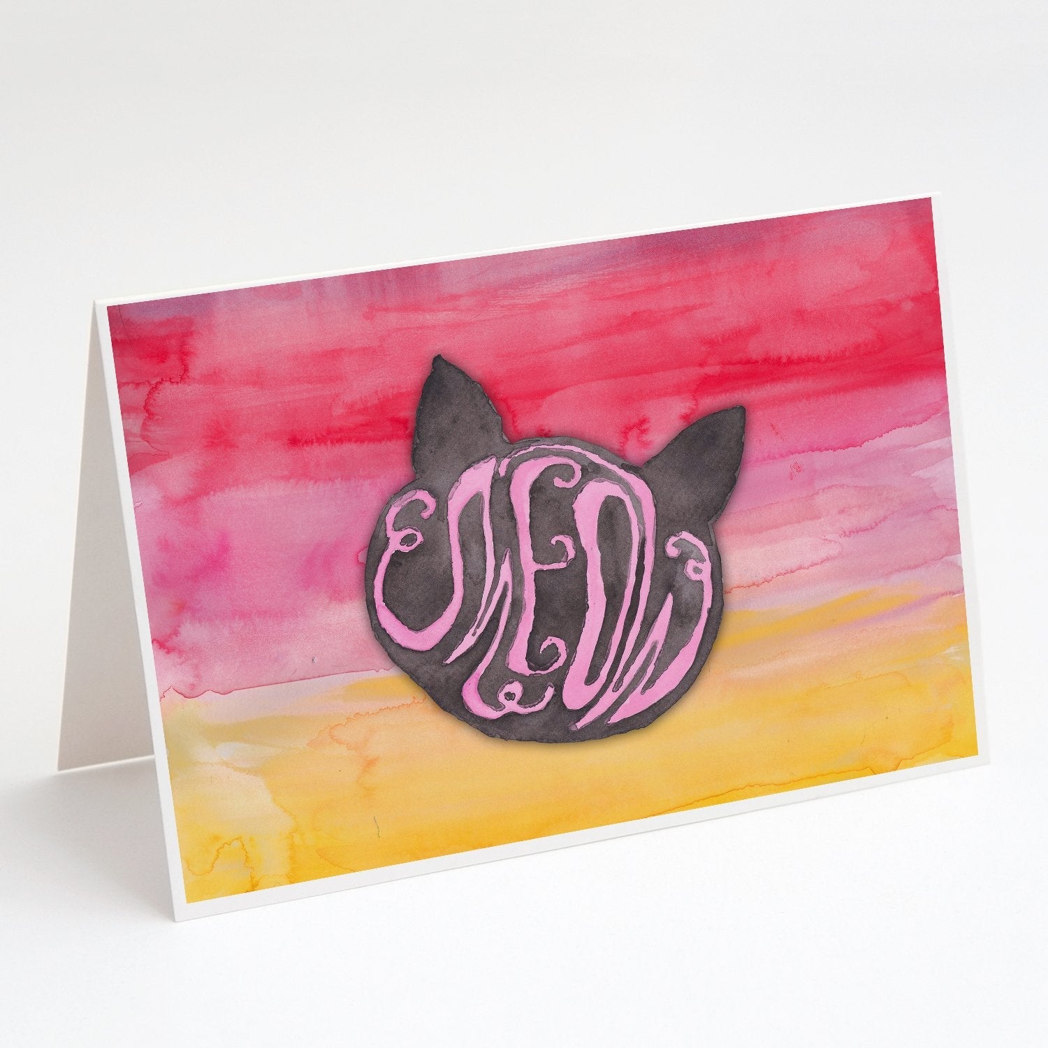 Cat Face Meow Watercolor Greeting Cards Pack of 8 Blank Cards with Envelopes Whimsical A7 Size 5x7