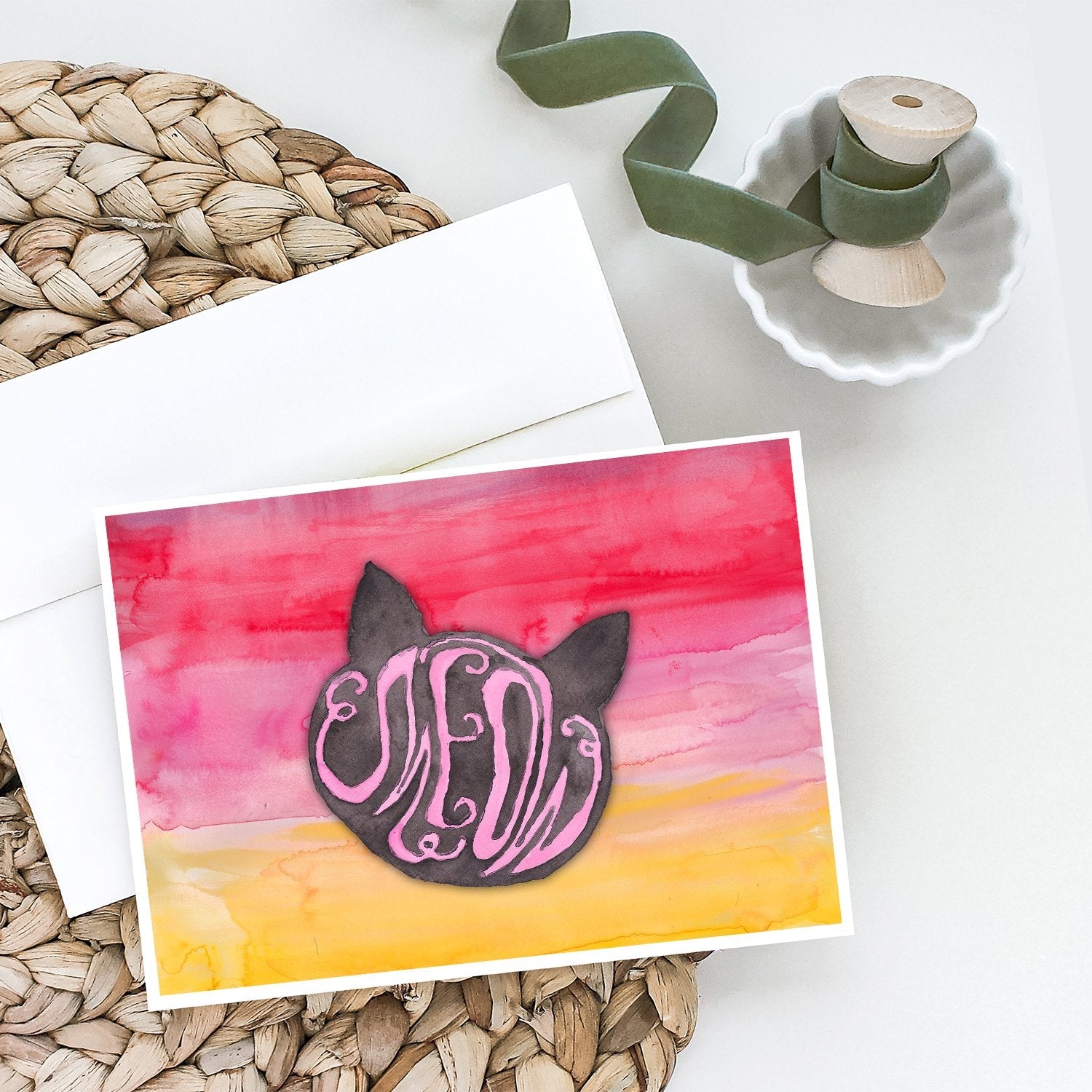 Cat Face Meow Watercolor Greeting Cards Pack of 8 Blank Cards with Envelopes Whimsical A7 Size 5x7